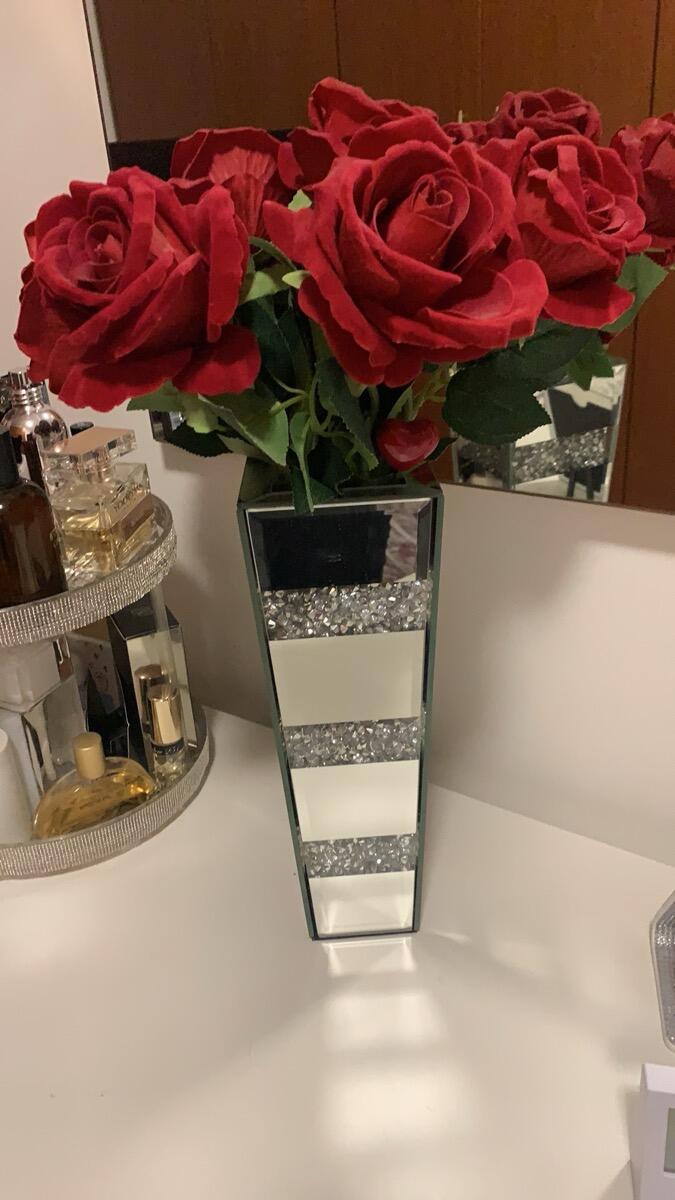 Decorative Mirrored Flower Vase Table Vase with Crushed Diamonds Luxury Silver Decor