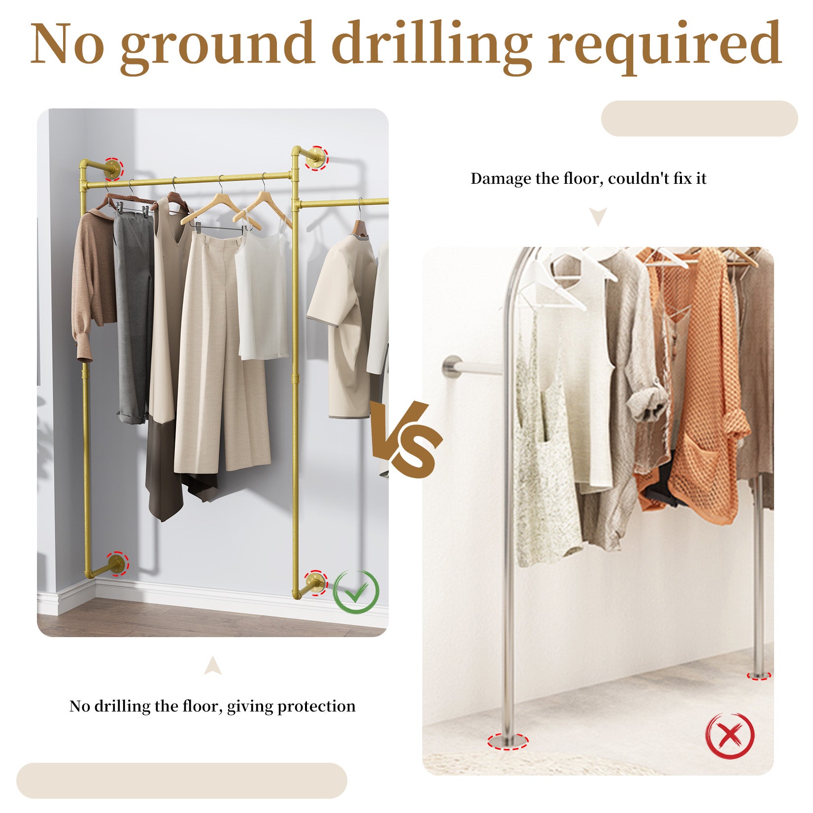 Vintage Industrial Pipe Clothing Rack – Heavy-Duty Wall Clothing