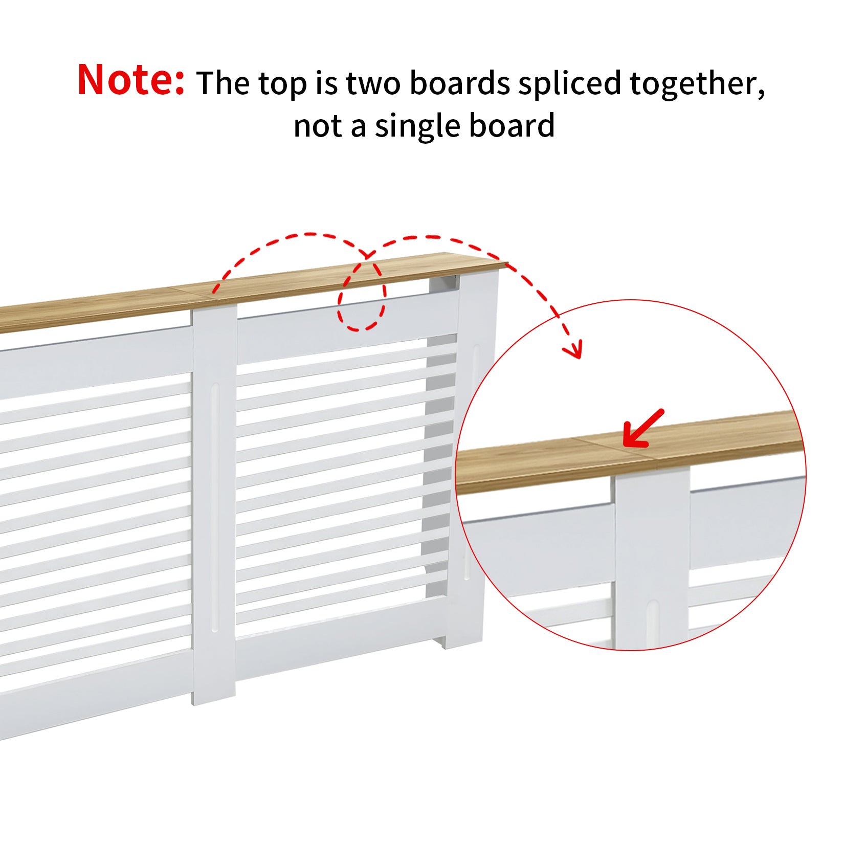 FATIVO Radiator Cover: Internal Height 90.5cm | Horizontal Slatted Radiator Cover with Natural Wood Texture Top, White MDF Wall Heater Cover for Old, Compact Radiators