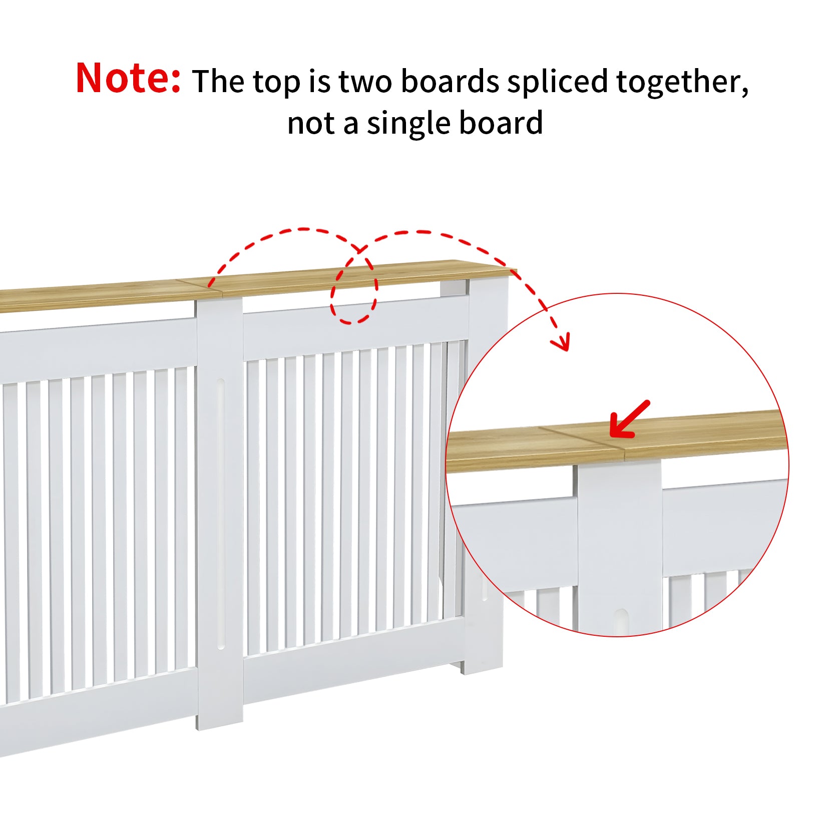 FATIVO Radiator Cover | Intenal Height 90.5cm | Vertical Slatted White Radiator Cover w/ Wood-grain Top, MDF Heater Cover