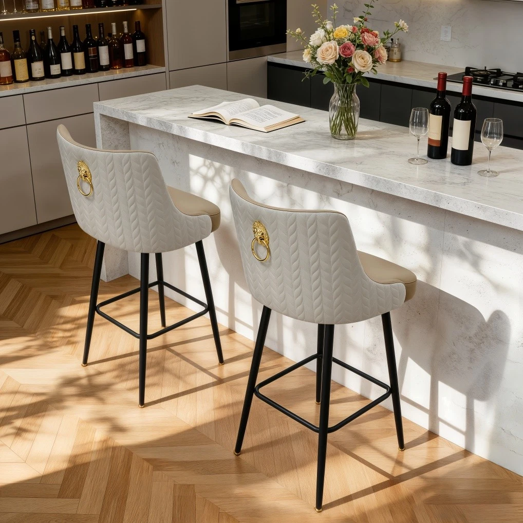 360° Swivel High Bar Stools Upholstered Height Kitchen Island Leather Counter Chair