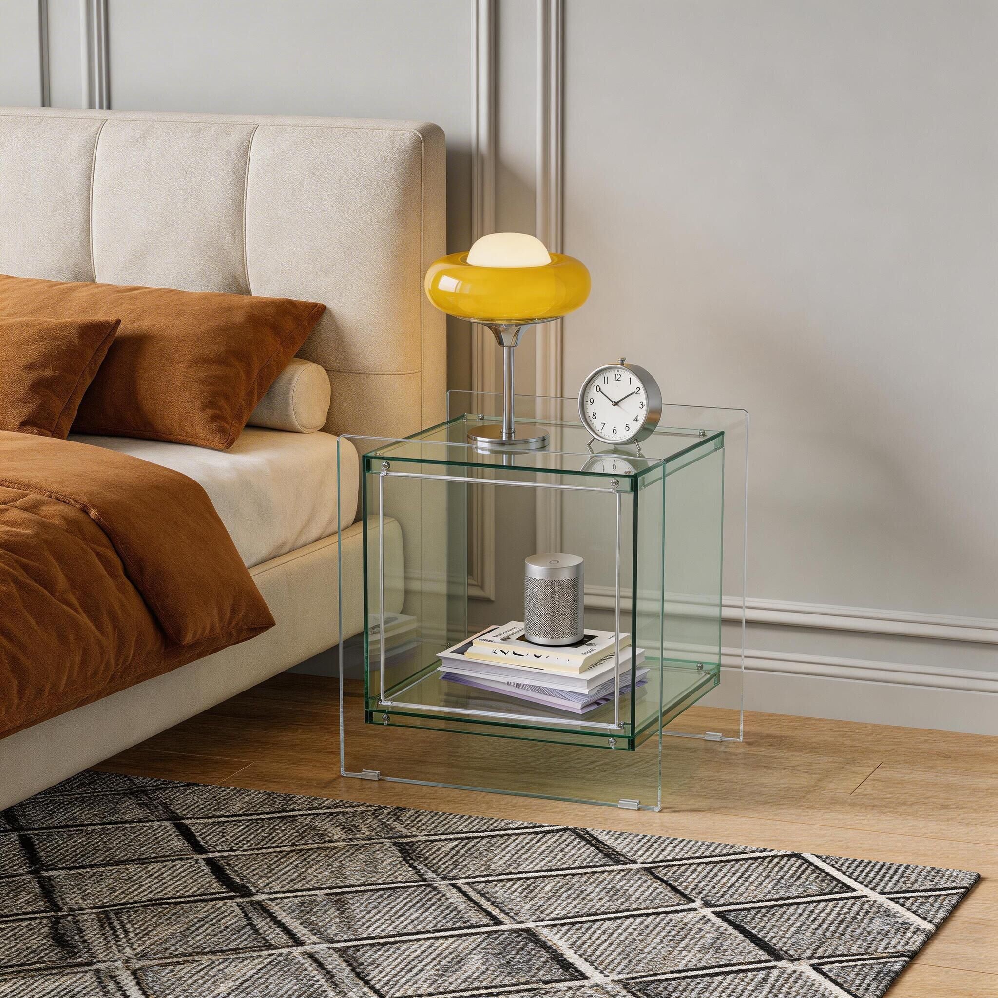 Square Cube Acrylic Record Player Table Open Storage Shelf Acrylic Sofa Side Table