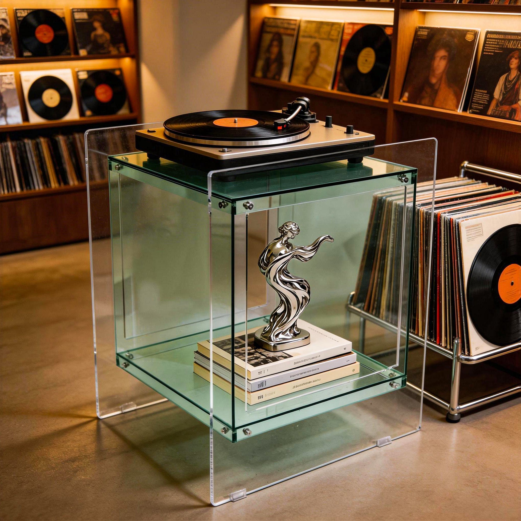 Square Cube Acrylic Record Player Table Open Storage Shelf Acrylic Sofa Side Table