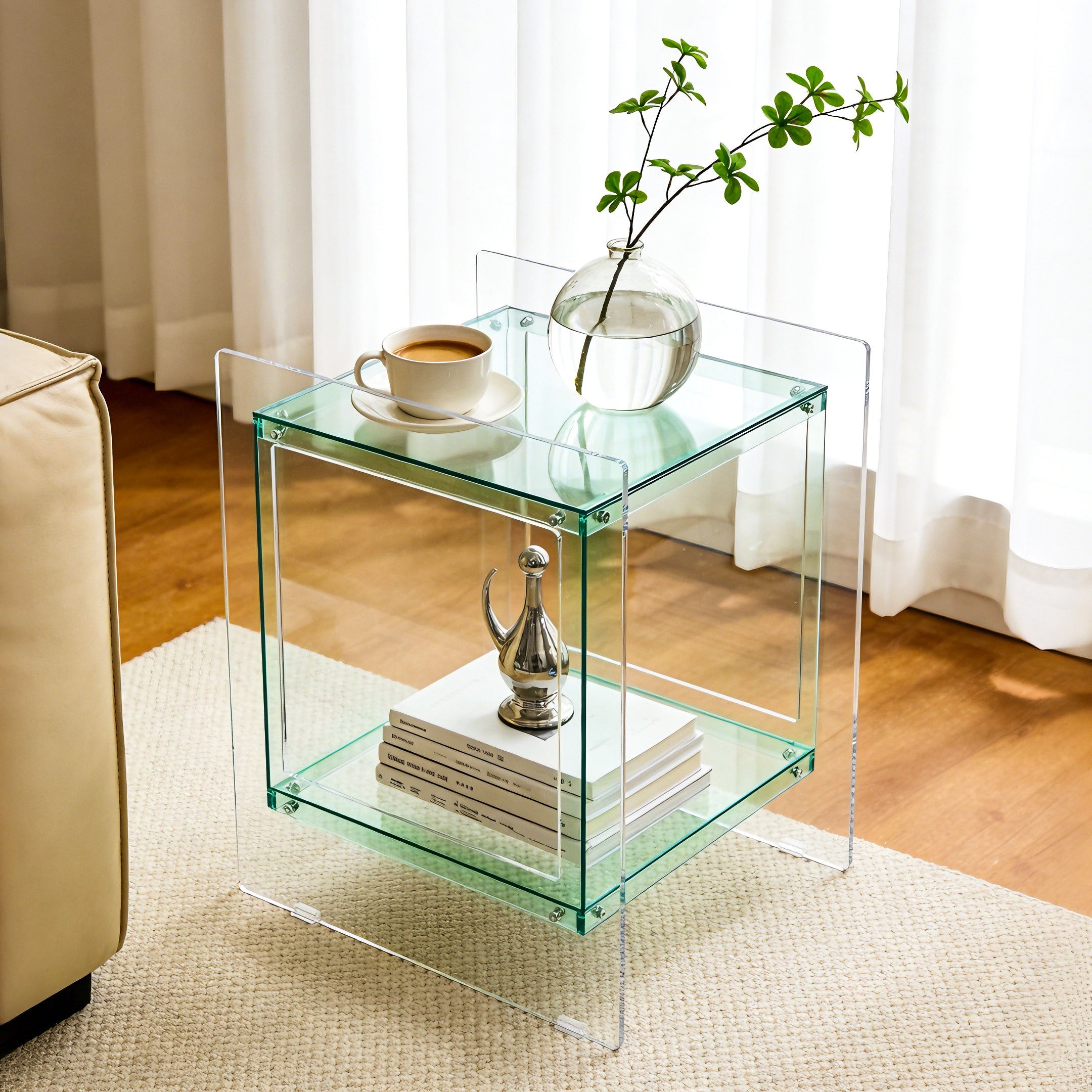 Square Cube Acrylic Record Player Table Open Storage Shelf Acrylic Sofa Side Table