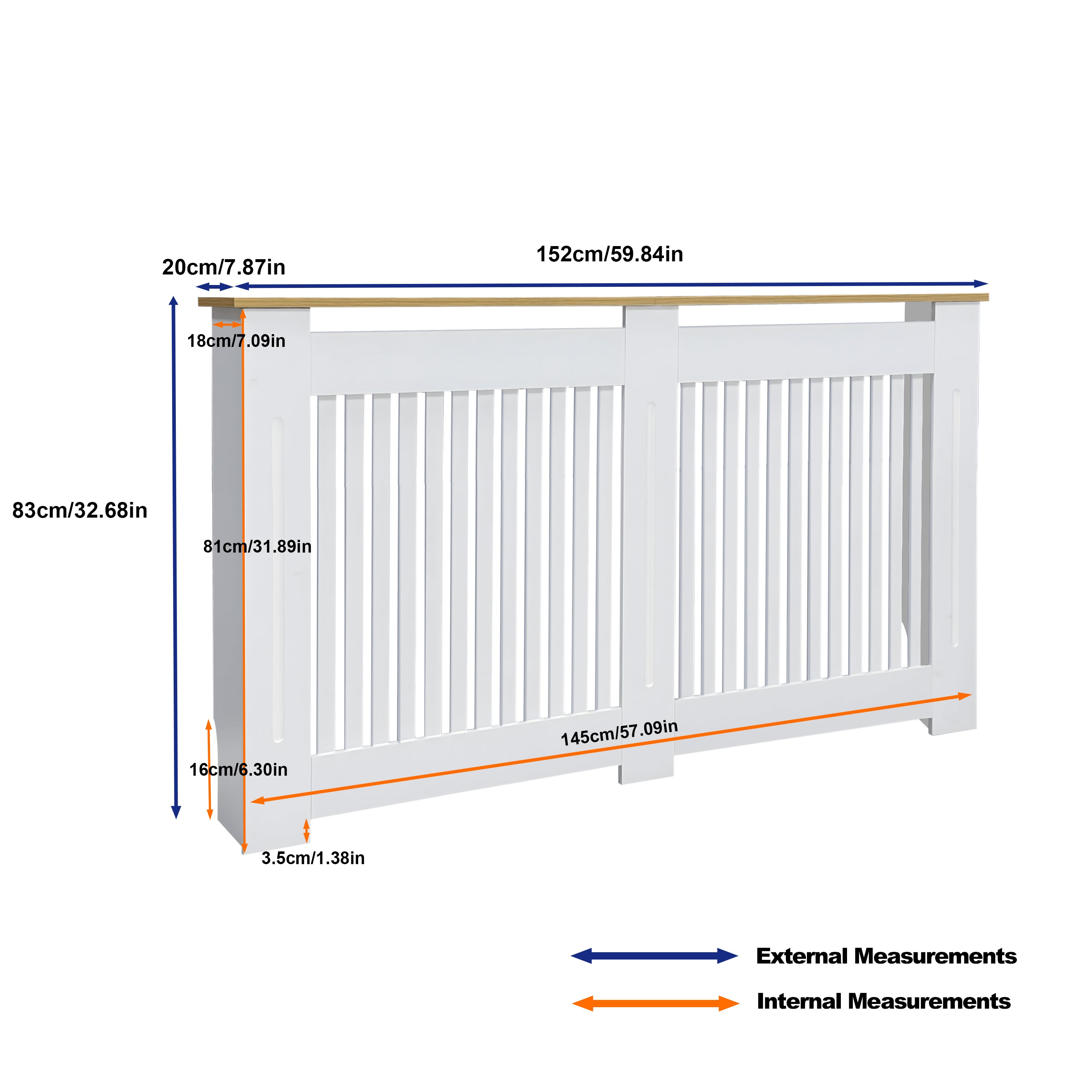 FATIVO Radiator Cover | Internal Height 81cm |  Vertical Slatted Heater Radiator Cover White MDF Radiator Cover with Wood Texture Nature Top for Living Room, Bedroom