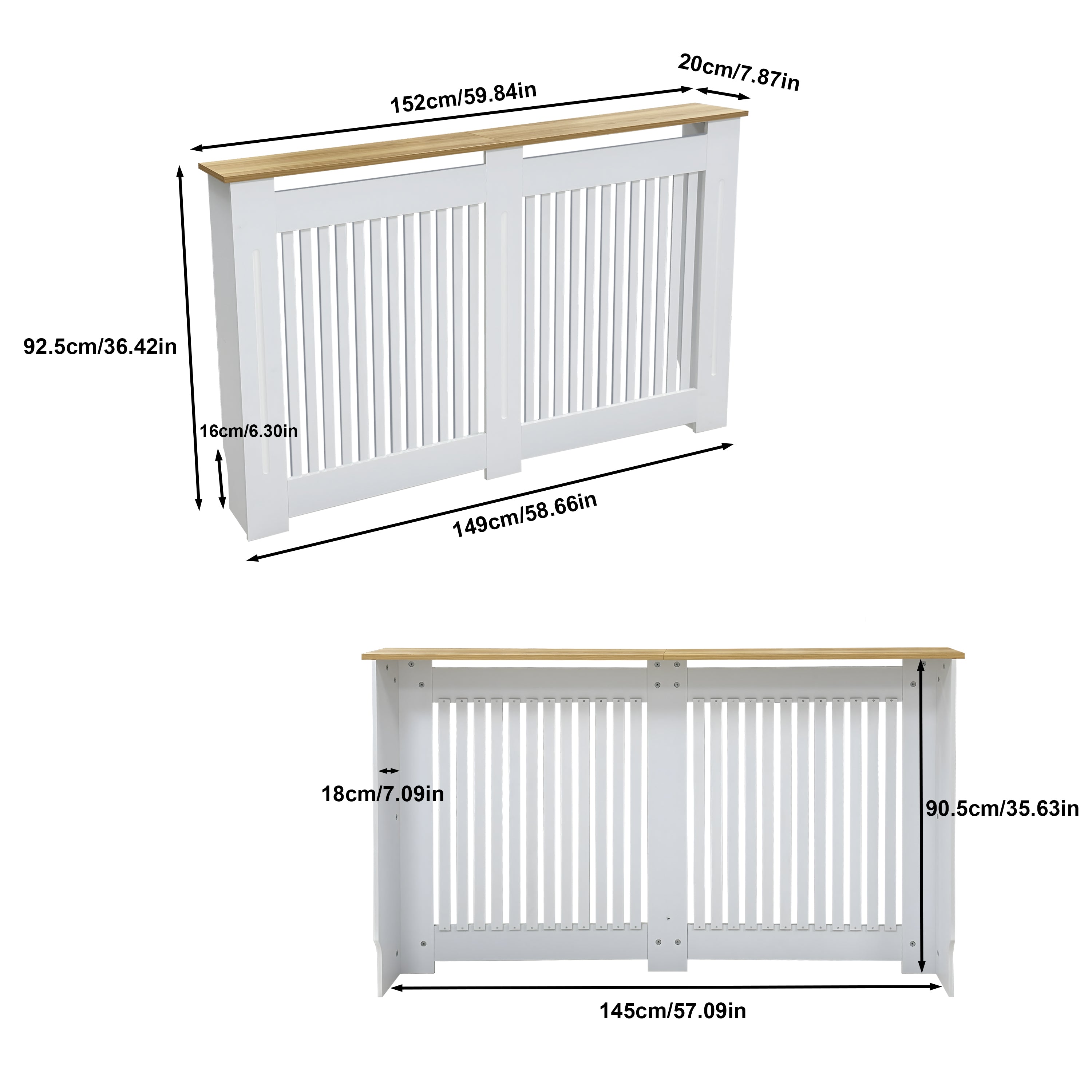 FATIVO Radiator Cover | Intenal Height 90.5cm | Vertical Slatted White Radiator Cover w/ Wood-grain Top, MDF Heater Cover