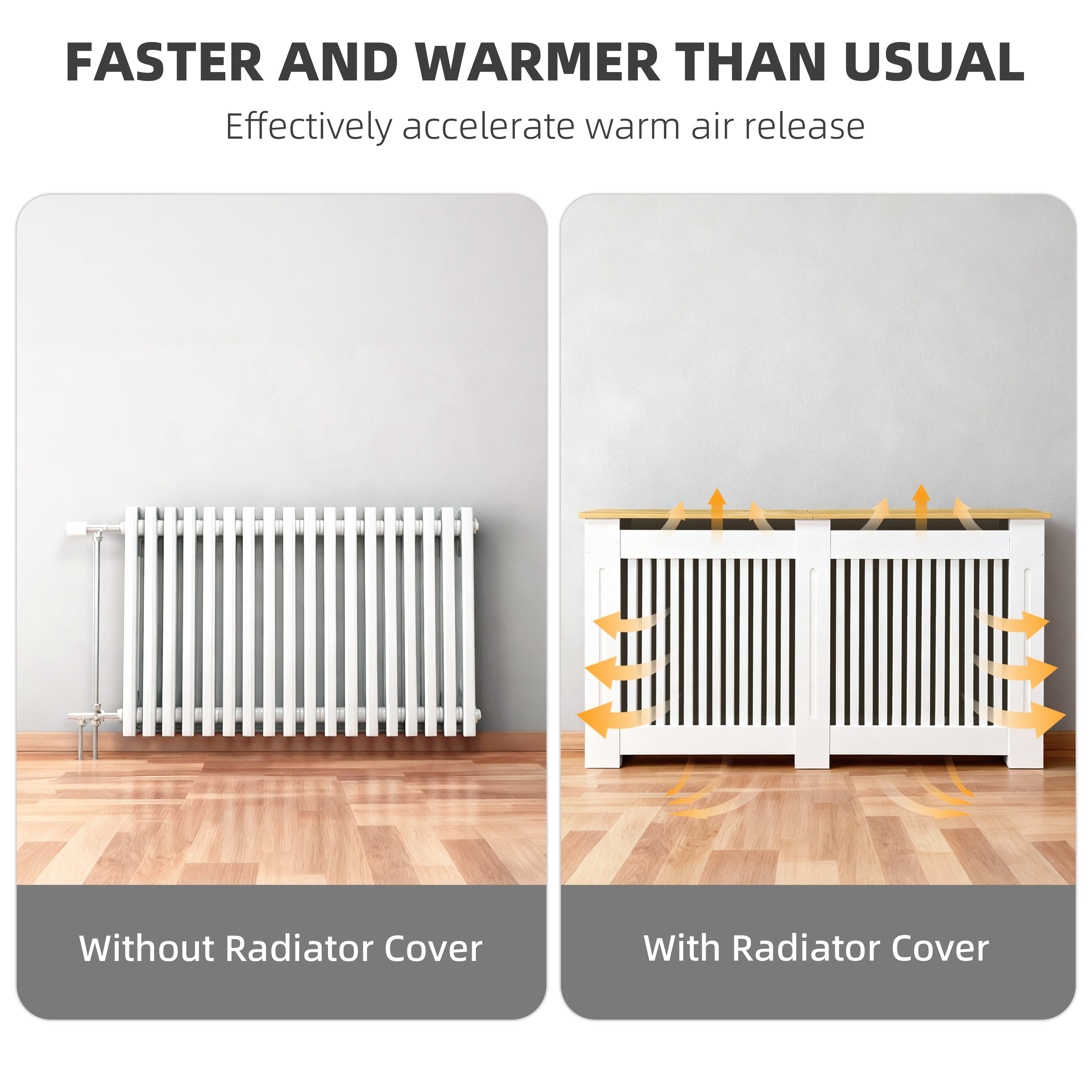 FATIVO Radiator Cover | Internal Height 81cm |  Vertical Slatted Heater Radiator Cover White MDF Radiator Cover with Wood Texture Nature Top for Living Room, Bedroom