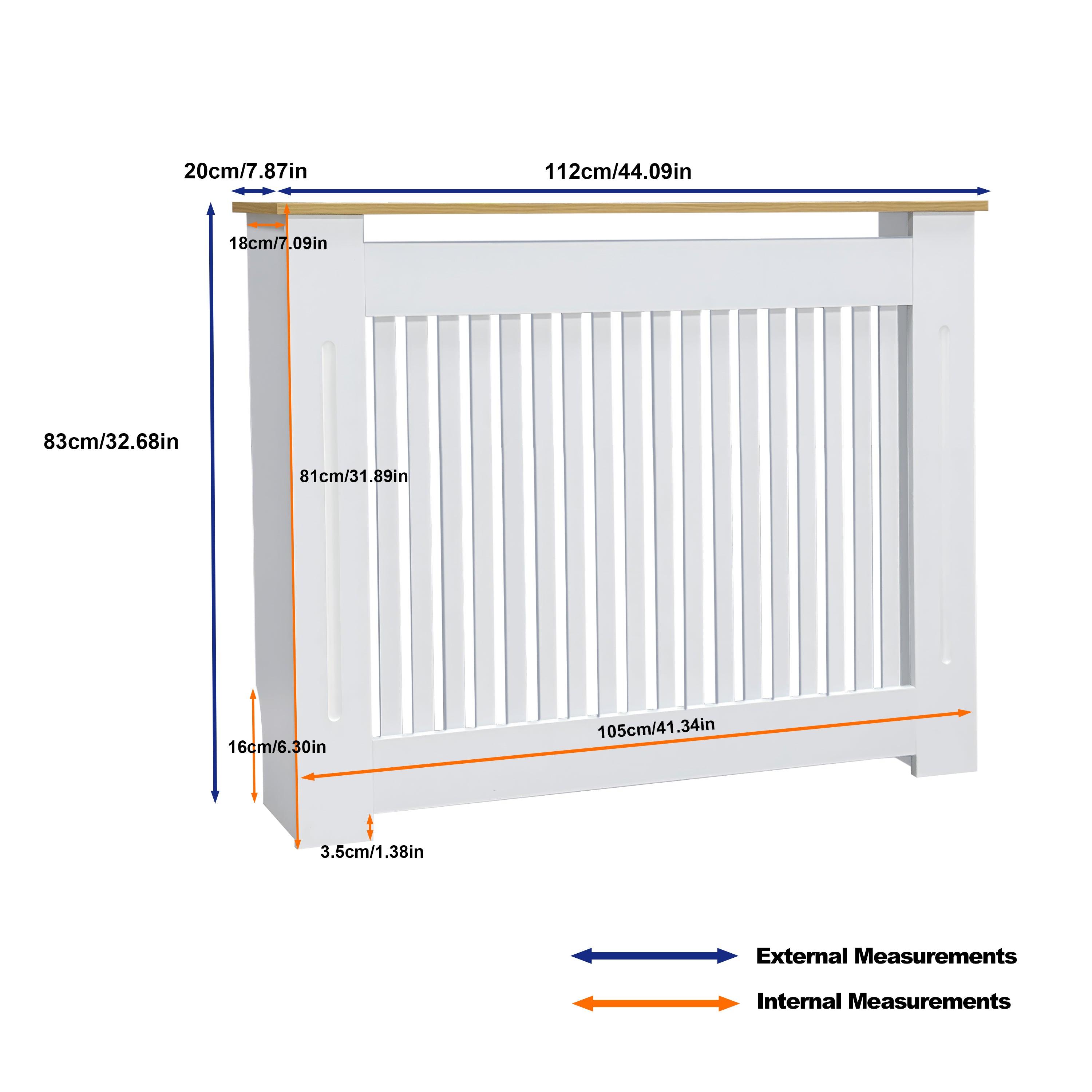 FATIVO Radiator Cover | Internal Height 81cm |  Vertical Slatted Heater Radiator Cover White MDF Radiator Cover with Wood Texture Nature Top for Living Room, Bedroom