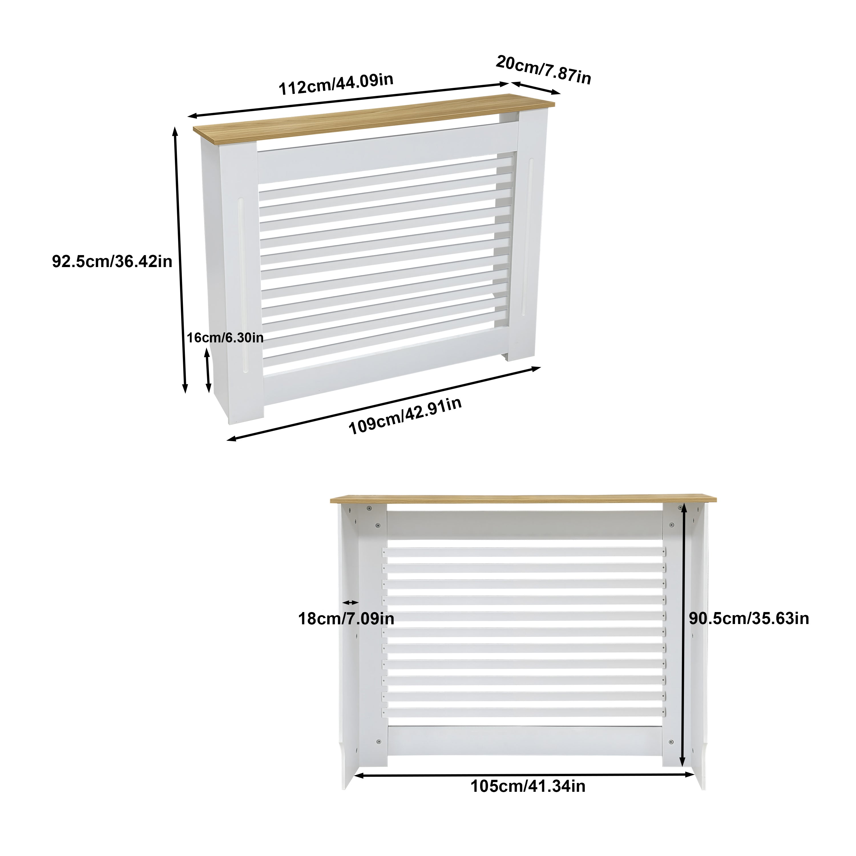 FATIVO Radiator Cover: Internal Height 90.5cm | Horizontal Slatted Radiator Cover with Natural Wood Texture Top, White MDF Wall Heater Cover for Old, Compact Radiators