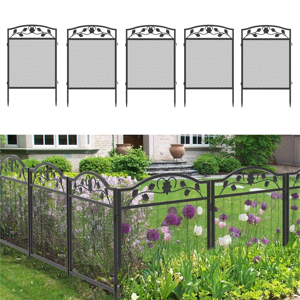 5Panels Garden Fence Anti-rust Thicken Metal Wire Panel Fencing Border