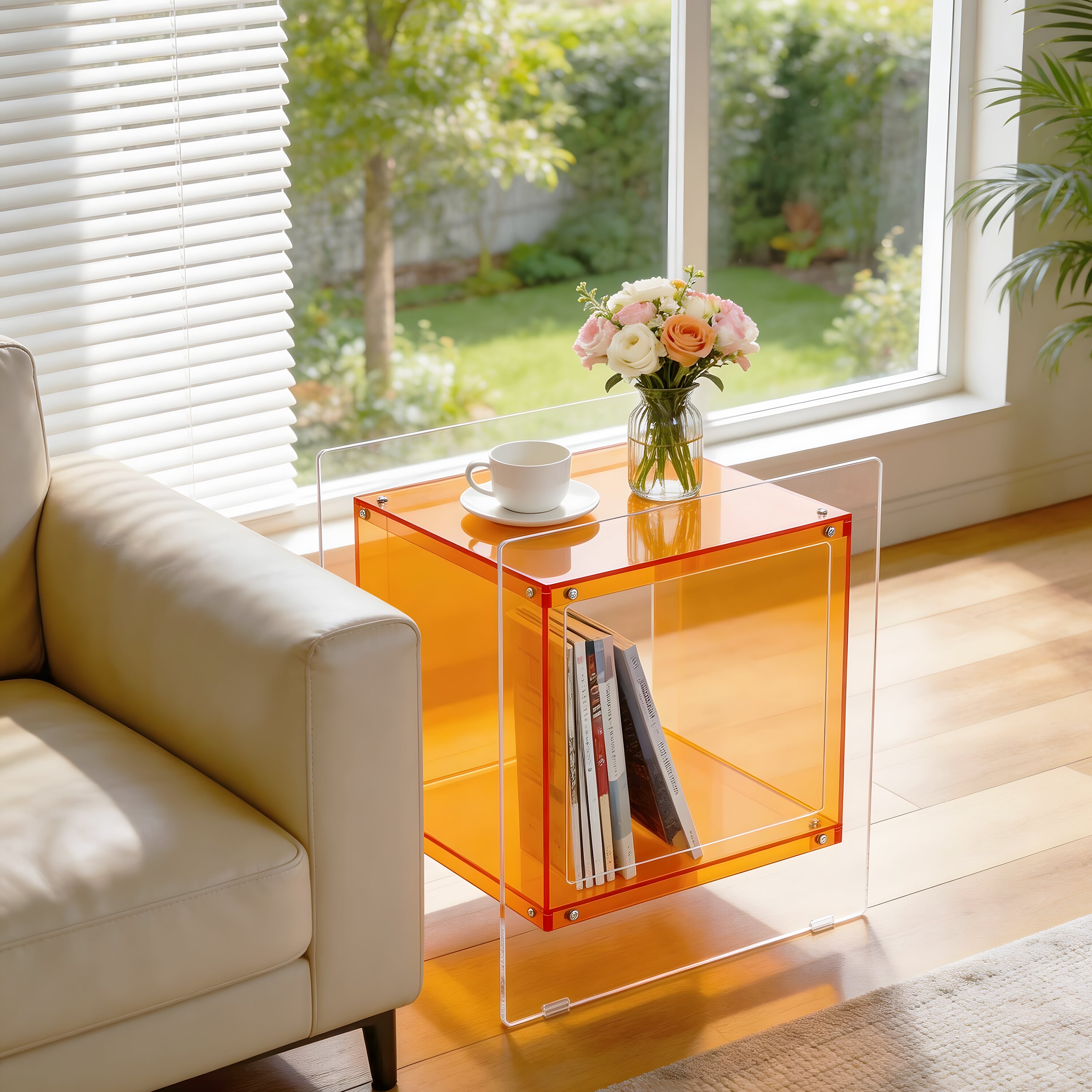 Square Cube Acrylic Record Player Table Open Storage Shelf Acrylic Sofa Side Table