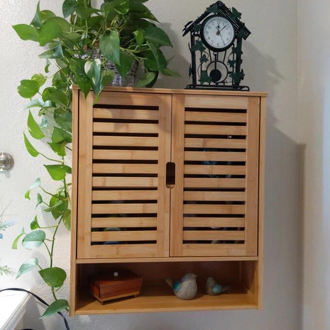Bathroom Cabinet Bamboo Over-The-Toilet Storage Organizer Wall Mounted Kitchen Shelves