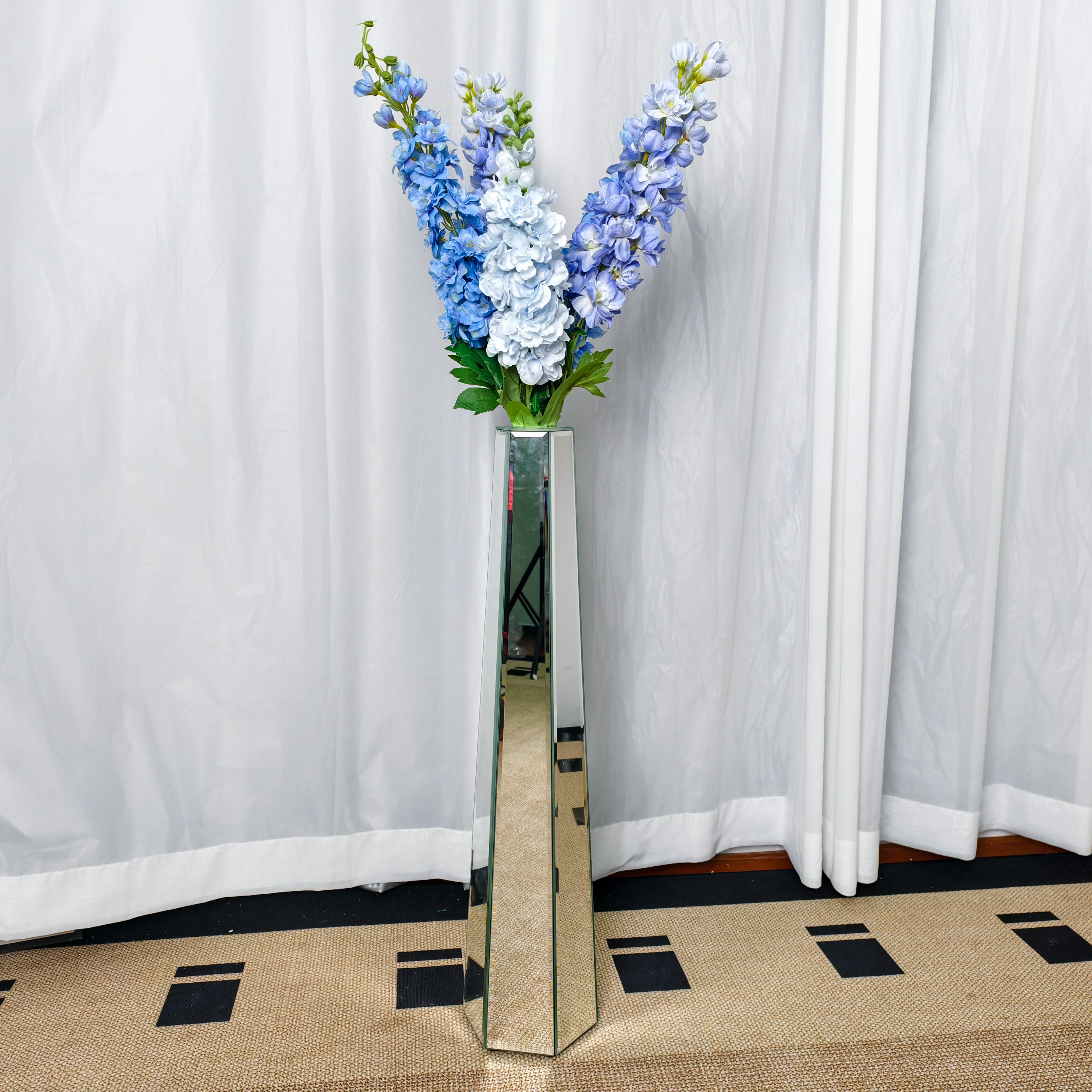 Mirrored Floor Vase: 30” Tall Mirrored Glass Flower Floor Vase for Holding Dried Flowers