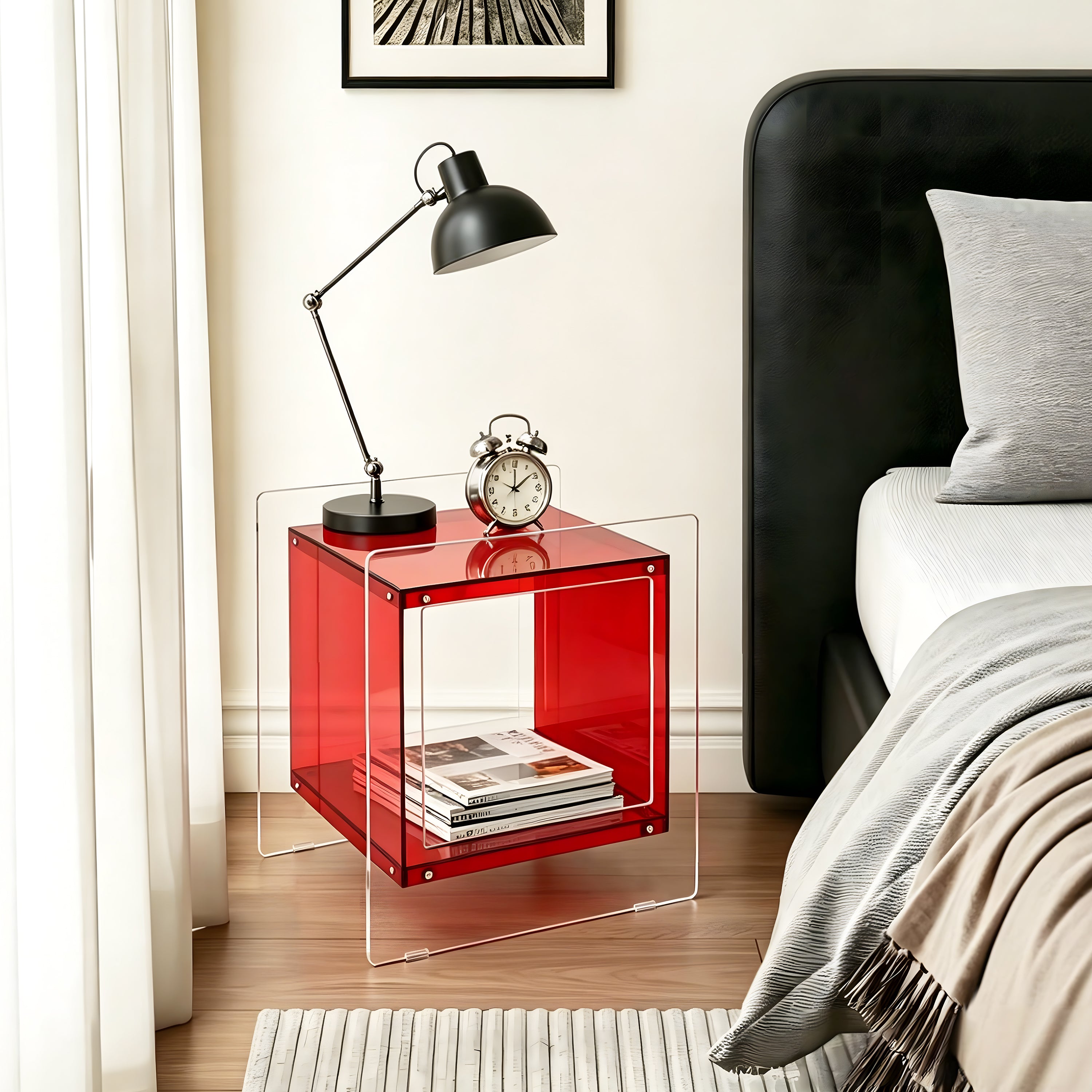 Square Cube Acrylic Record Player Table Open Storage Shelf Acrylic Sofa Side Table