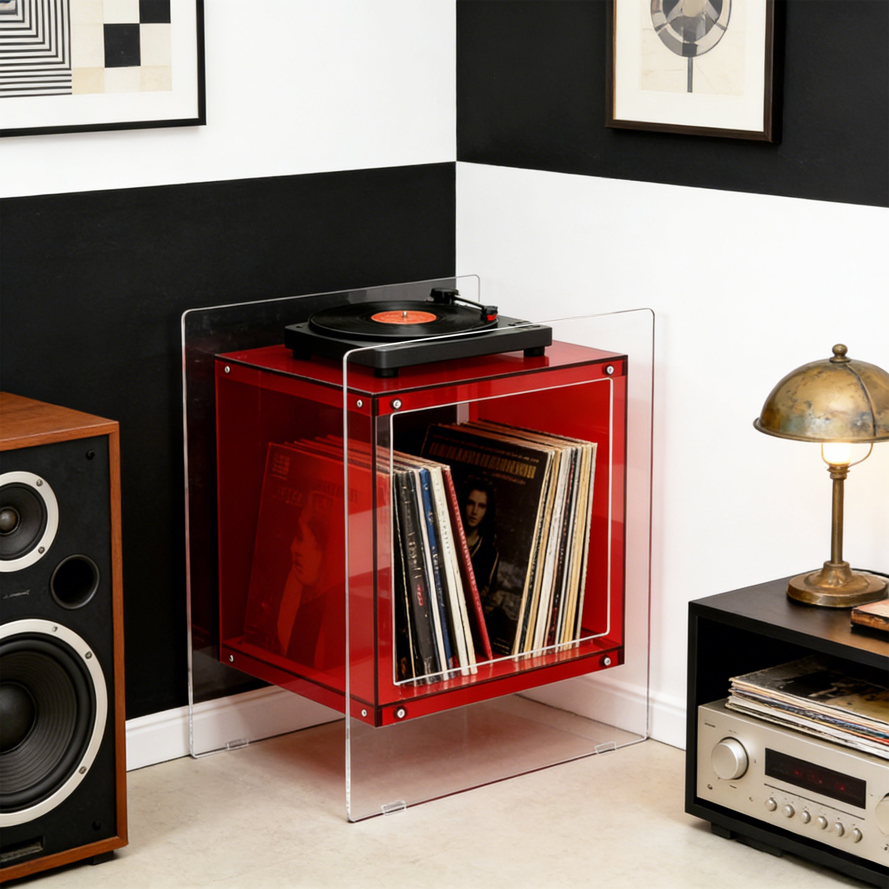 Square Cube Acrylic Record Player Table Open Storage Shelf Acrylic Sofa Side Table