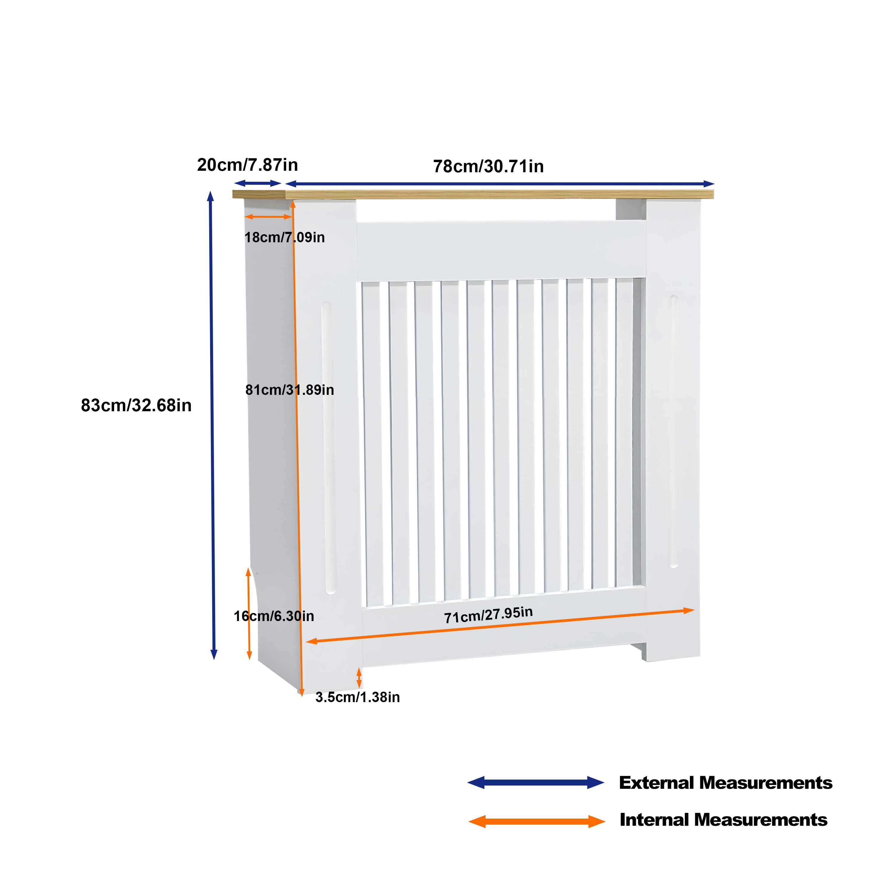 FATIVO Radiator Cover | Internal Height 81cm |  Vertical Slatted Heater Radiator Cover White MDF Radiator Cover with Wood Texture Nature Top for Living Room, Bedroom