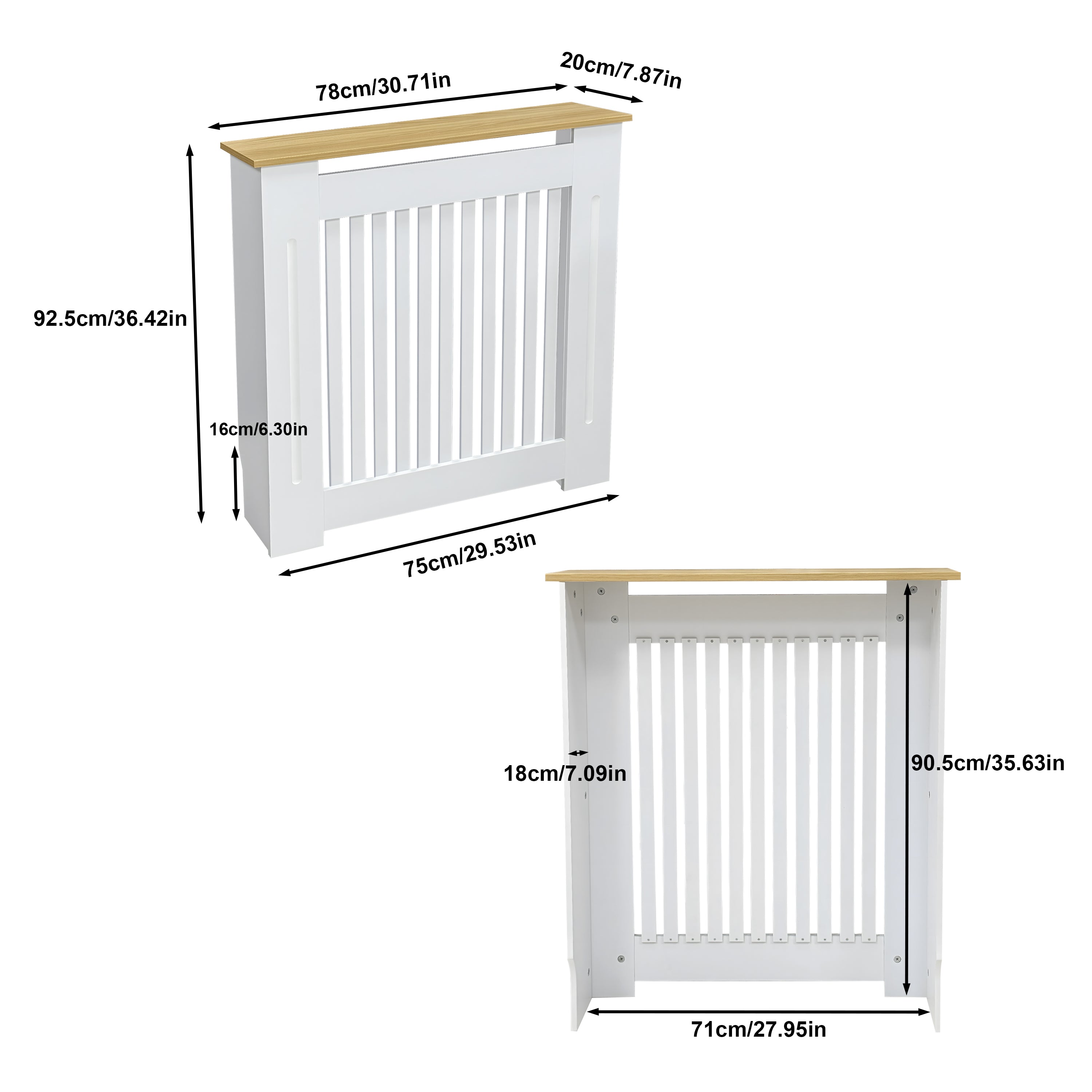 FATIVO Radiator Cover | Intenal Height 90.5cm | Vertical Slatted White Radiator Cover w/ Wood-grain Top, MDF Heater Cover