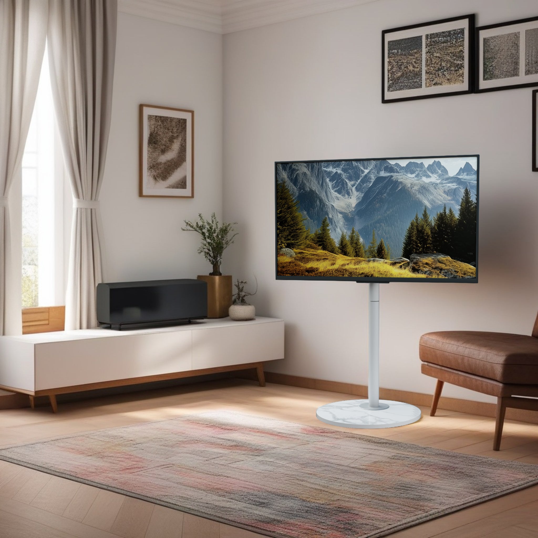 Floor TV Stand: Minimalist TV Floor Stand for 40”-75” TV Stand with Sintered Stone Base for Living Room, Max Load of 40KG