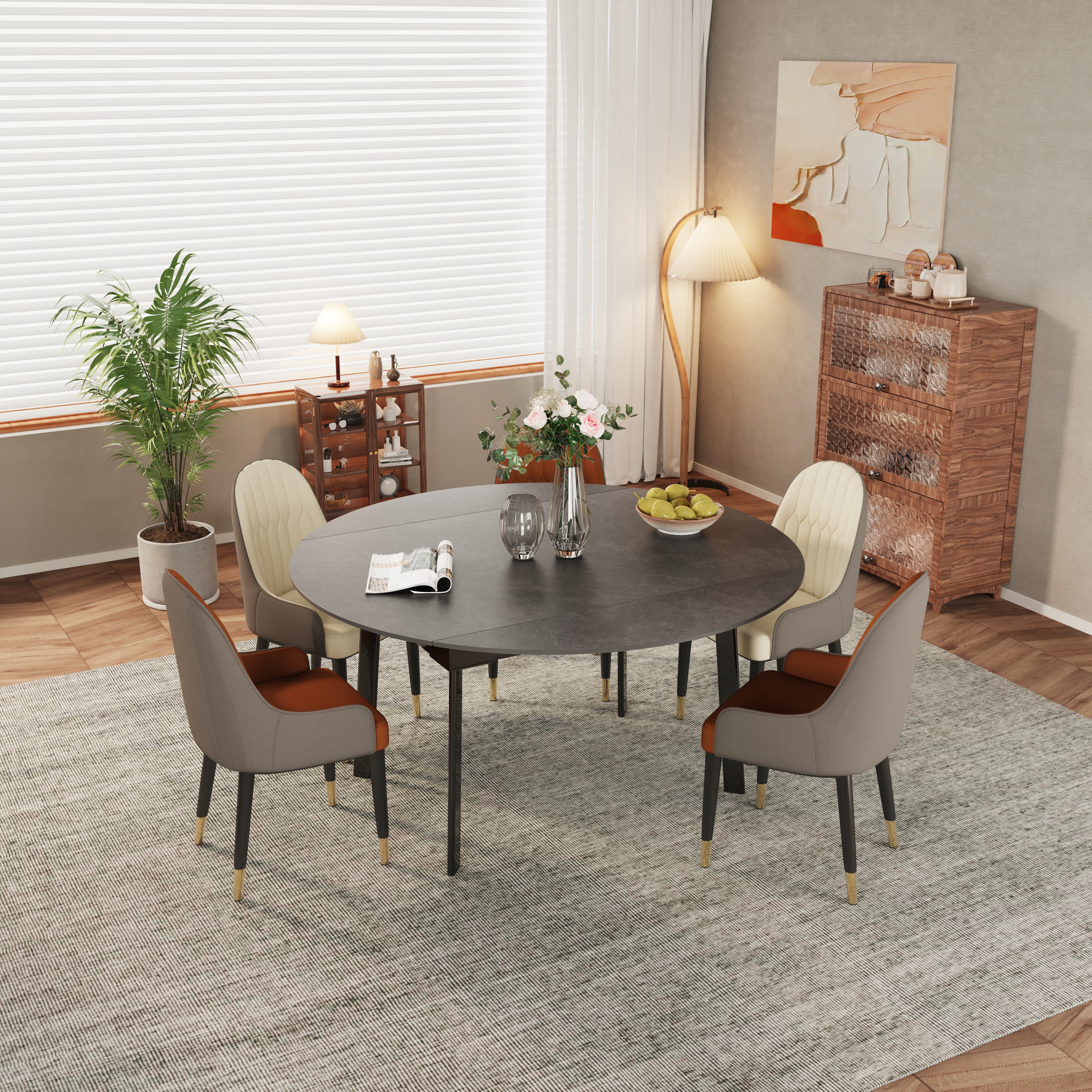 Round Extendable Dining Table 31.5'' to 51.2’'