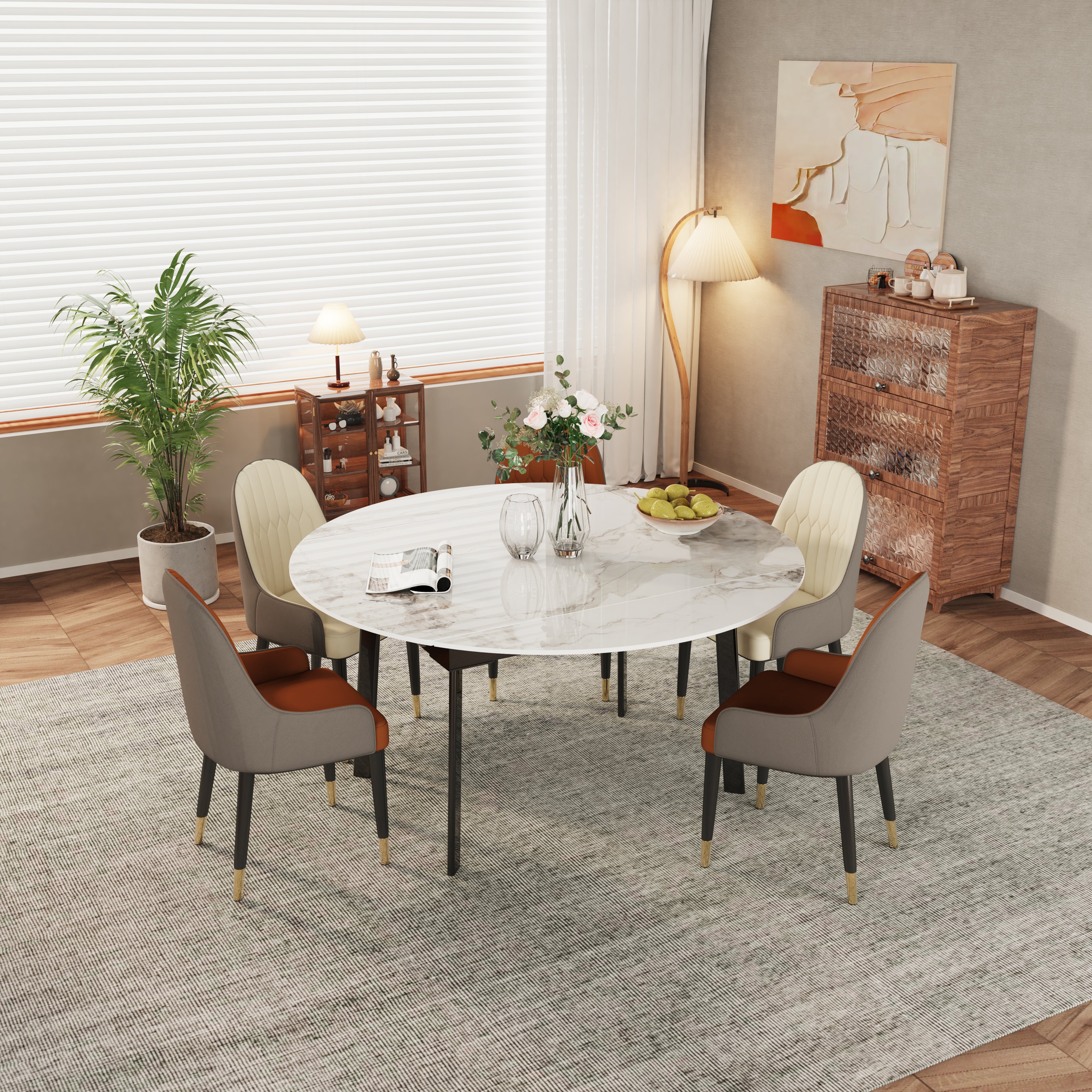 Round Extendable Dining Table 31.5'' to 51.2’'