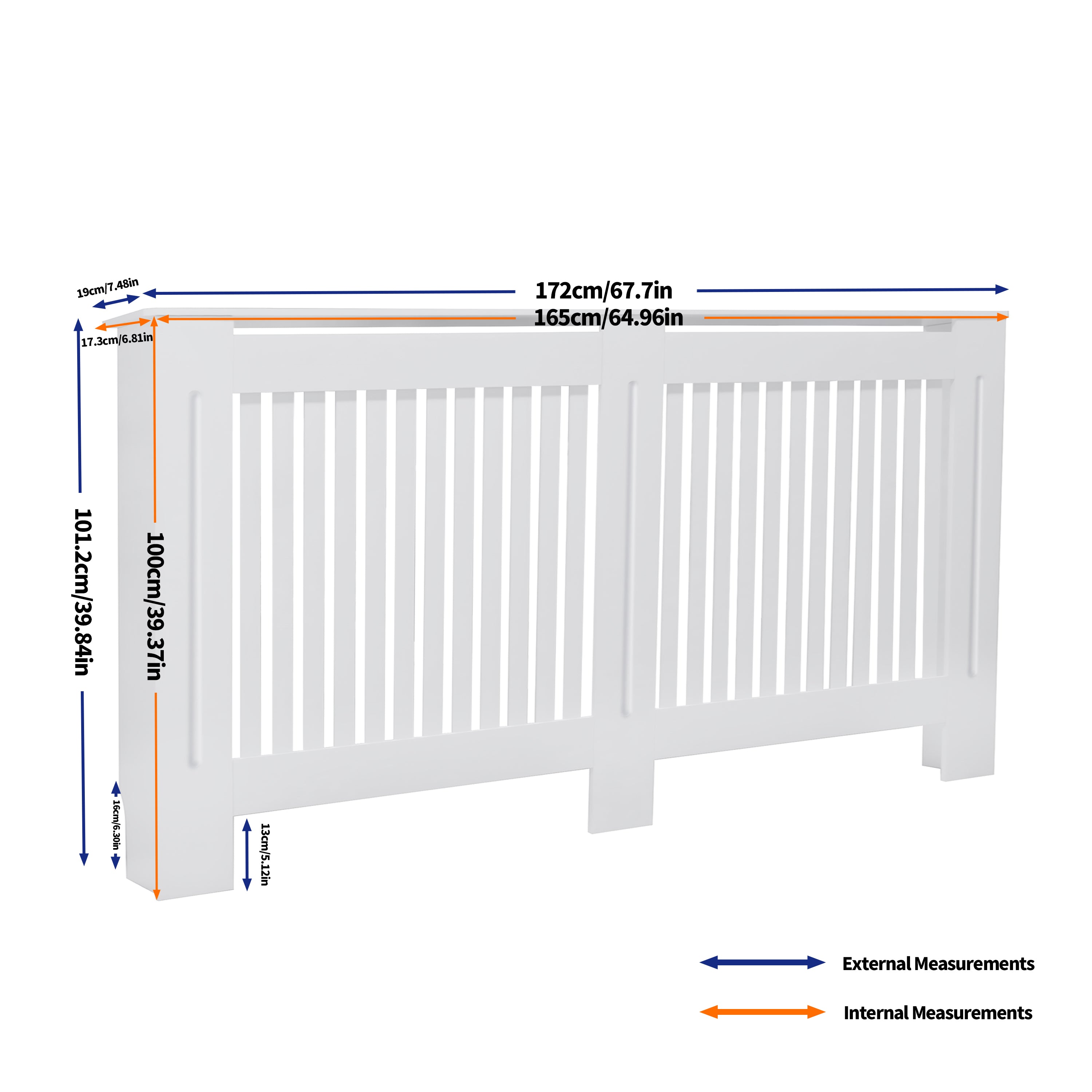 FATIVO High Radiator Cover Wood Cabinet: Internal Height 100cm White Heater Cover, Horizontal/Vertical Slats Radiator Cover Option