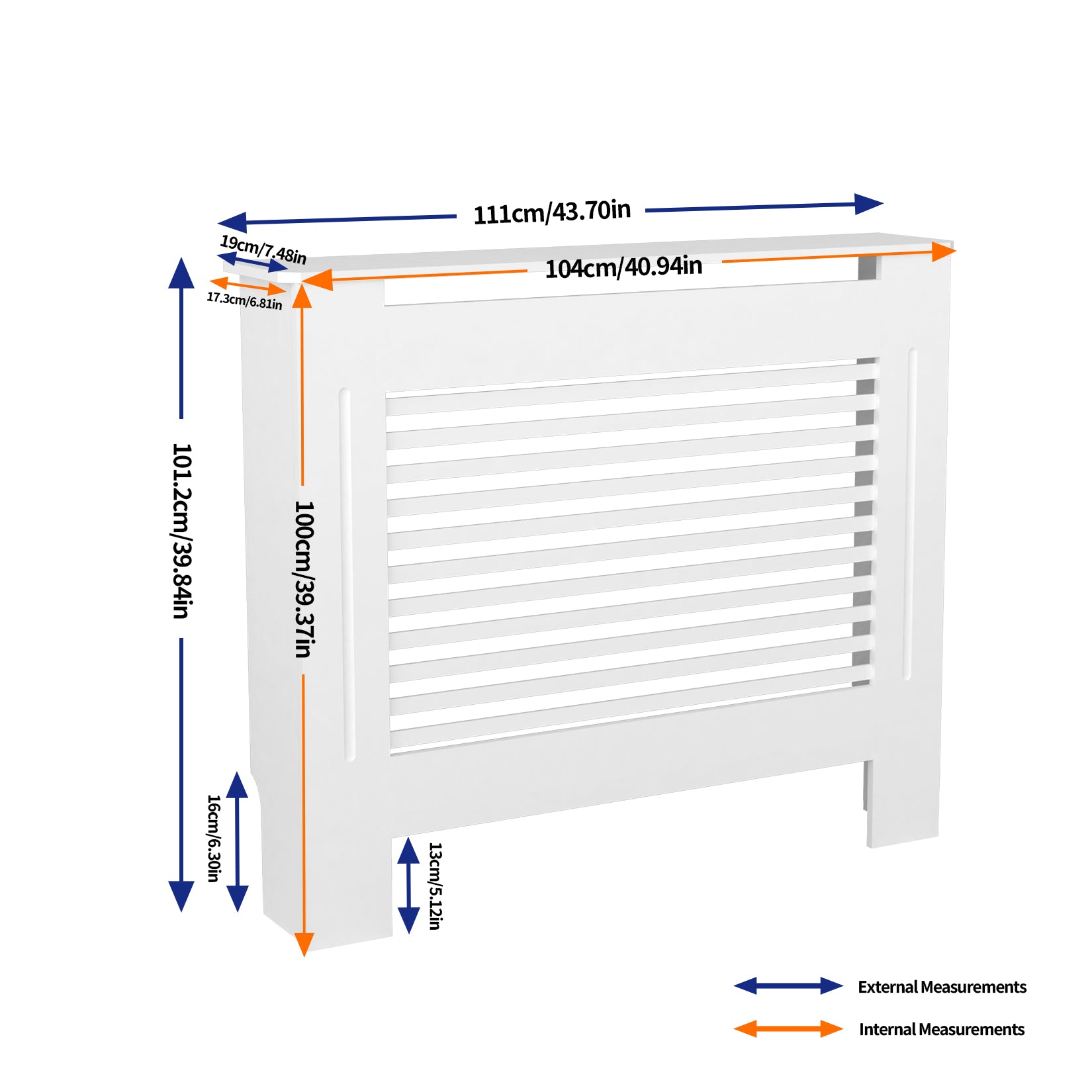 FATIVO High Radiator Cover Wood Cabinet: Internal Height 100cm White Heater Cover, Horizontal/Vertical Slats Radiator Cover Option