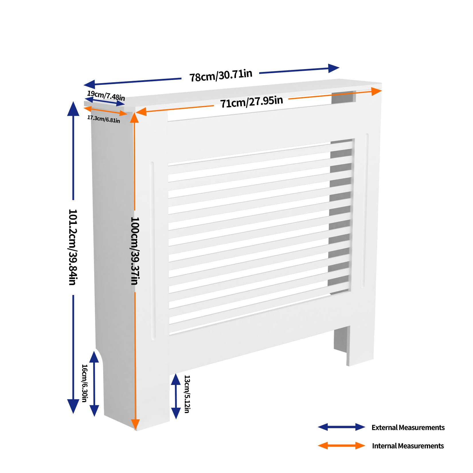 FATIVO High Radiator Cover Wood Cabinet: Internal Height 100cm White Heater Cover, Horizontal/Vertical Slats Radiator Cover Option