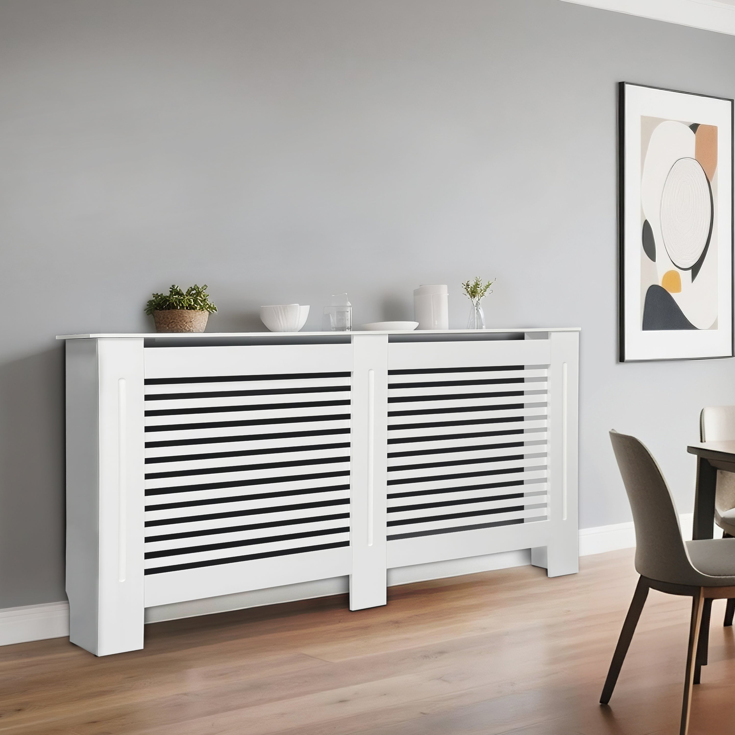 FATIVO High Radiator Cover Wood Cabinet: Internal Height 100cm White Heater Cover, Horizontal/Vertical Slats Radiator Cover Option