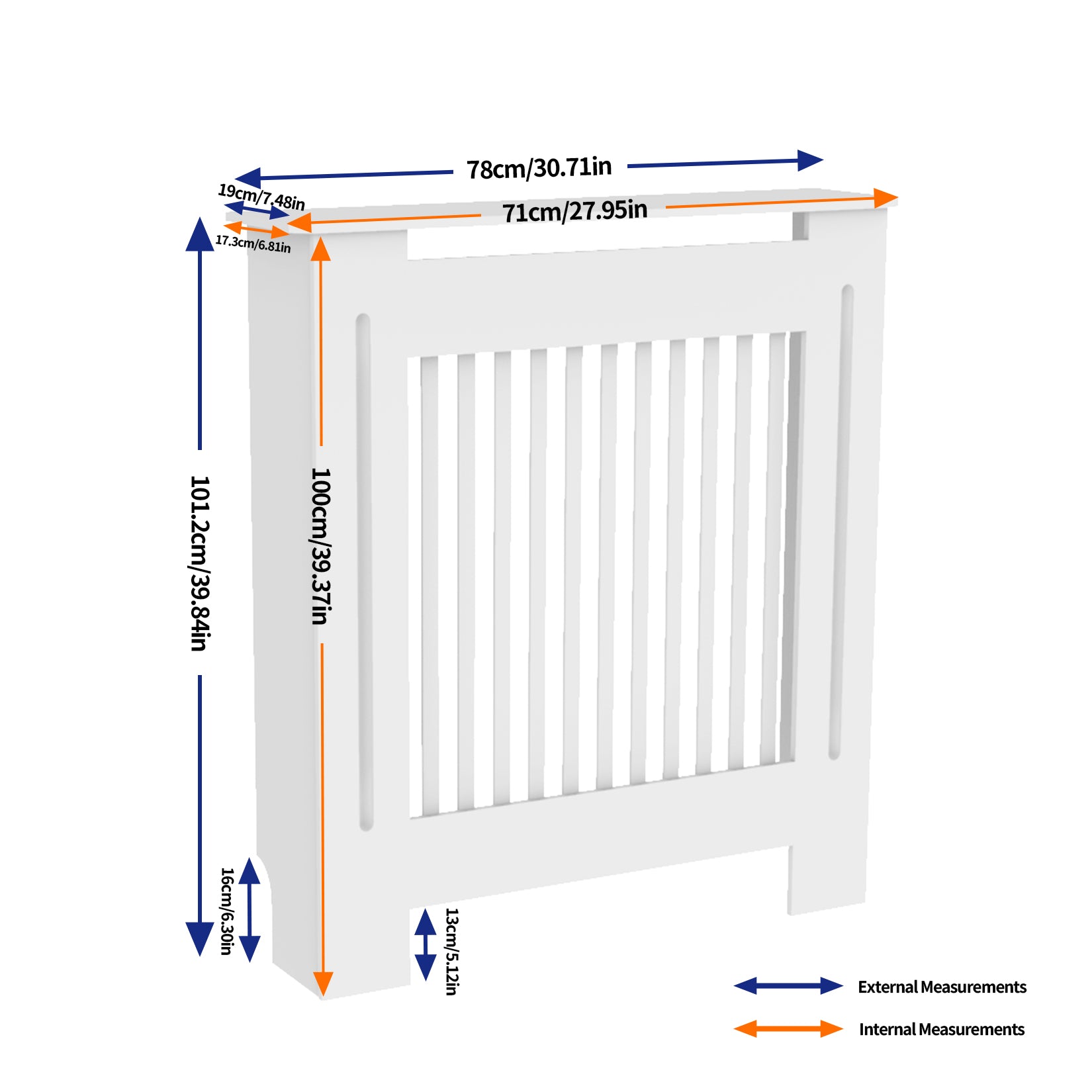 FATIVO High Radiator Cover Wood Cabinet: Internal Height 100cm White Heater Cover, Horizontal/Vertical Slats Radiator Cover Option