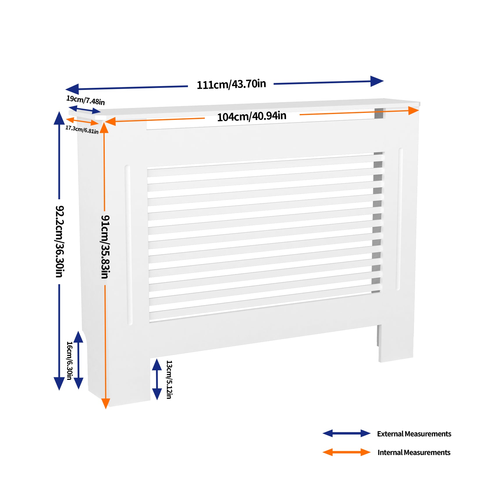 FATIVO High Radiator Cover Wood Cabinet: Internal Height 91cm White Heater Cover, Horizontal/Vertical Slats Radiator Cover Option