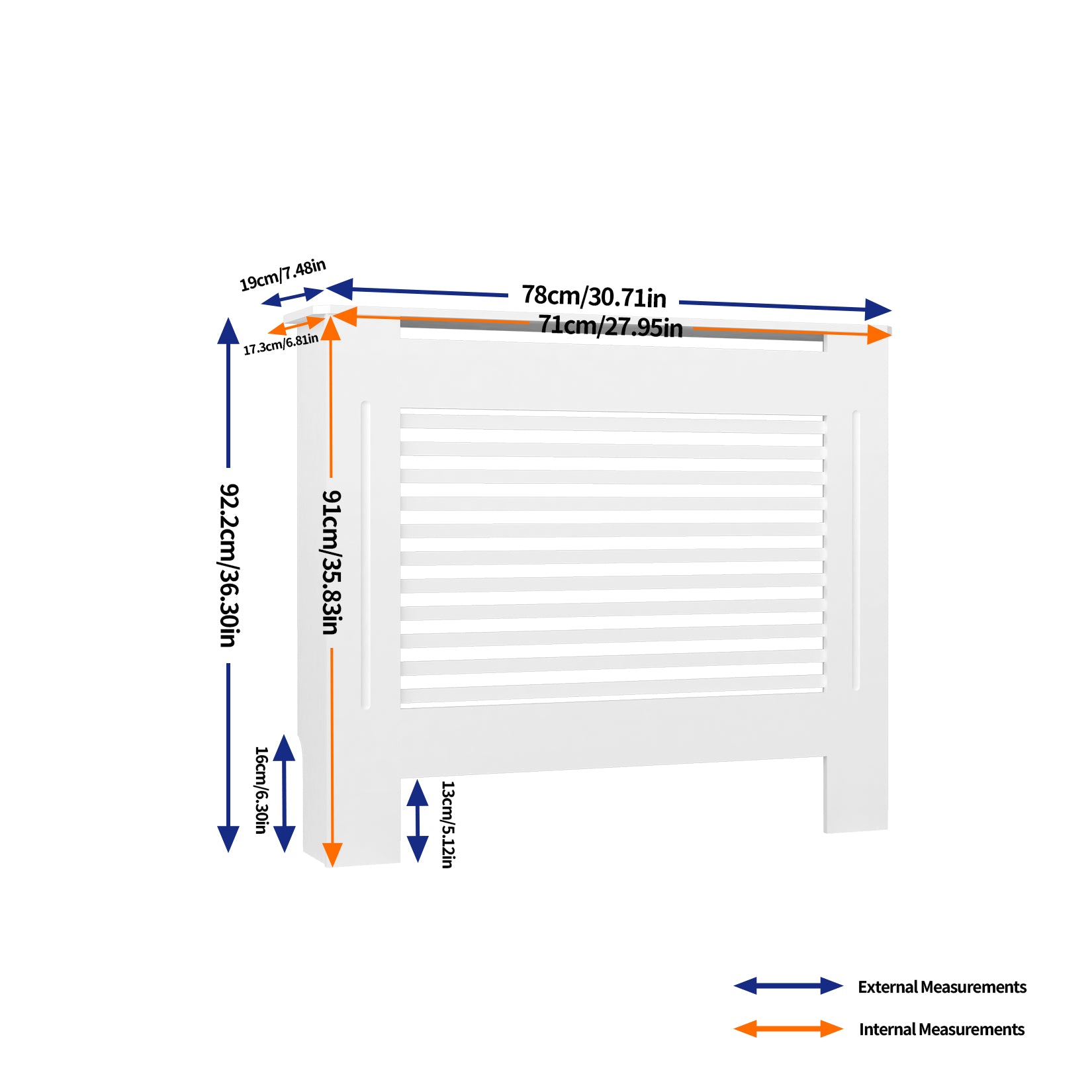 FATIVO High Radiator Cover Wood Cabinet: Internal Height 91cm White Heater Cover, Horizontal/Vertical Slats Radiator Cover Option