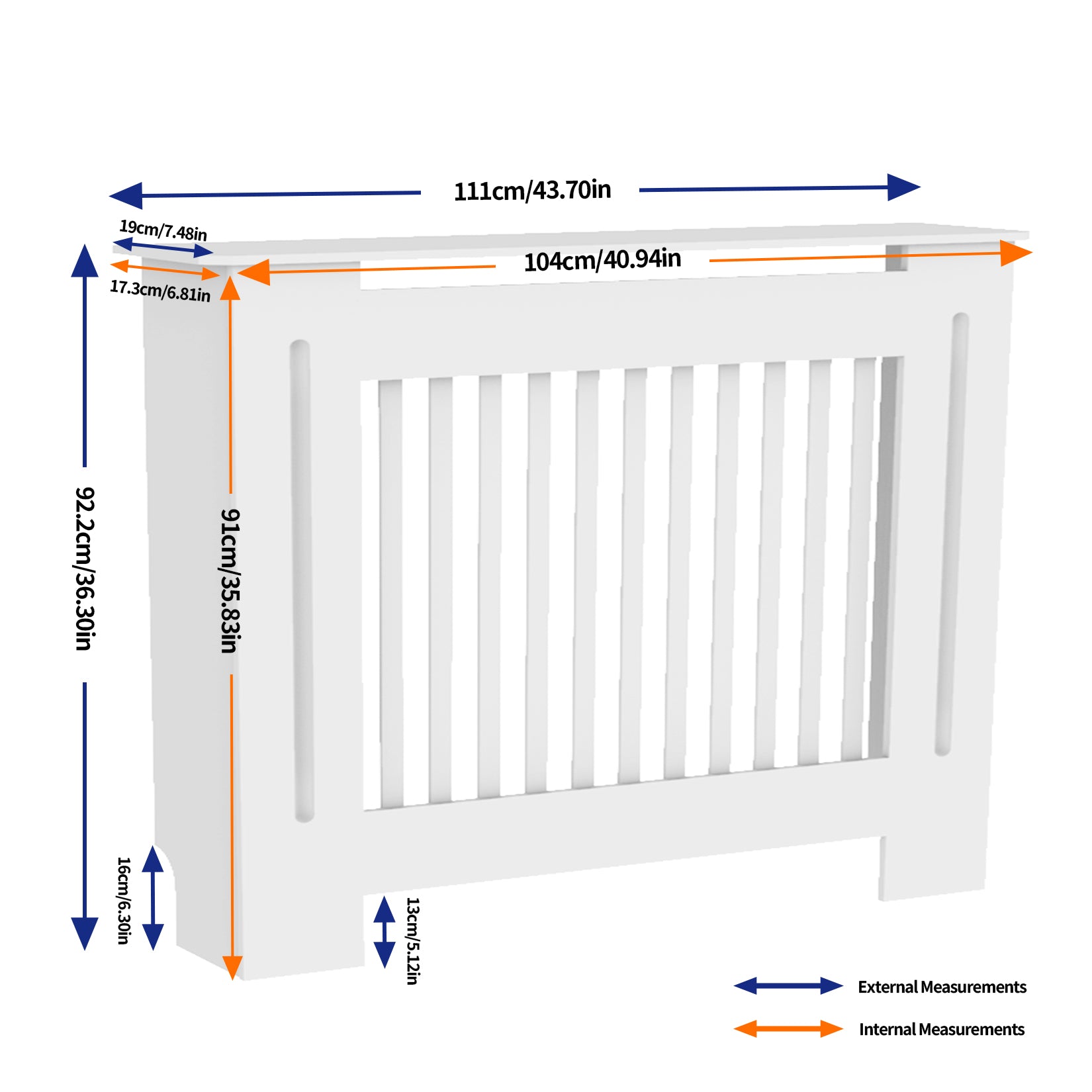 FATIVO High Radiator Cover Wood Cabinet: Internal Height 91cm White Heater Cover, Horizontal/Vertical Slats Radiator Cover Option