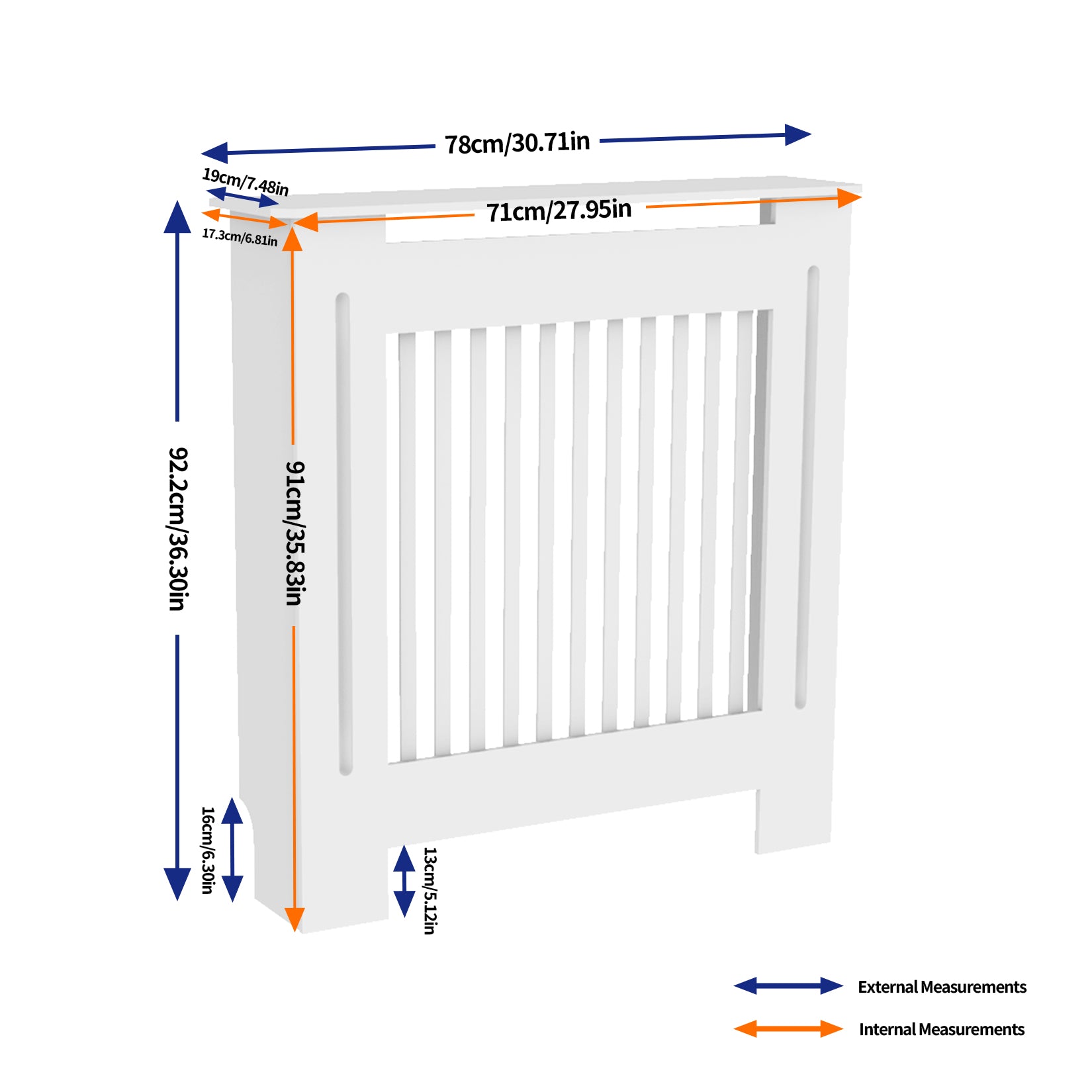 FATIVO High Radiator Cover Wood Cabinet: Internal Height 91cm White Heater Cover, Horizontal/Vertical Slats Radiator Cover Option