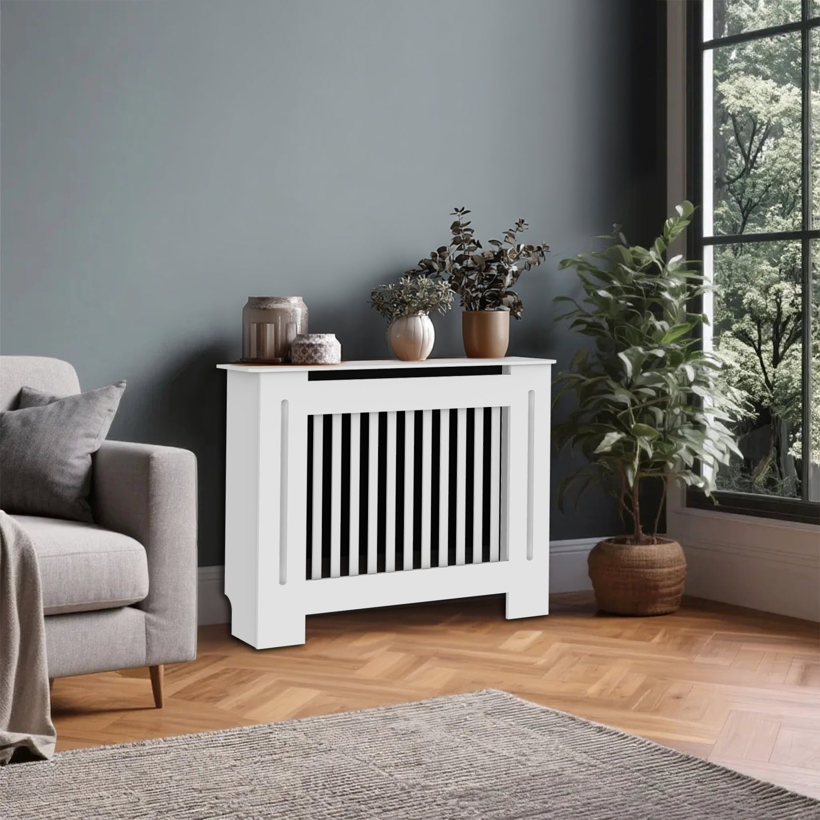 FATIVO High Radiator Cover Wood Cabinet: Internal Height 91cm White Heater Cover, Horizontal/Vertical Slats Radiator Cover Option