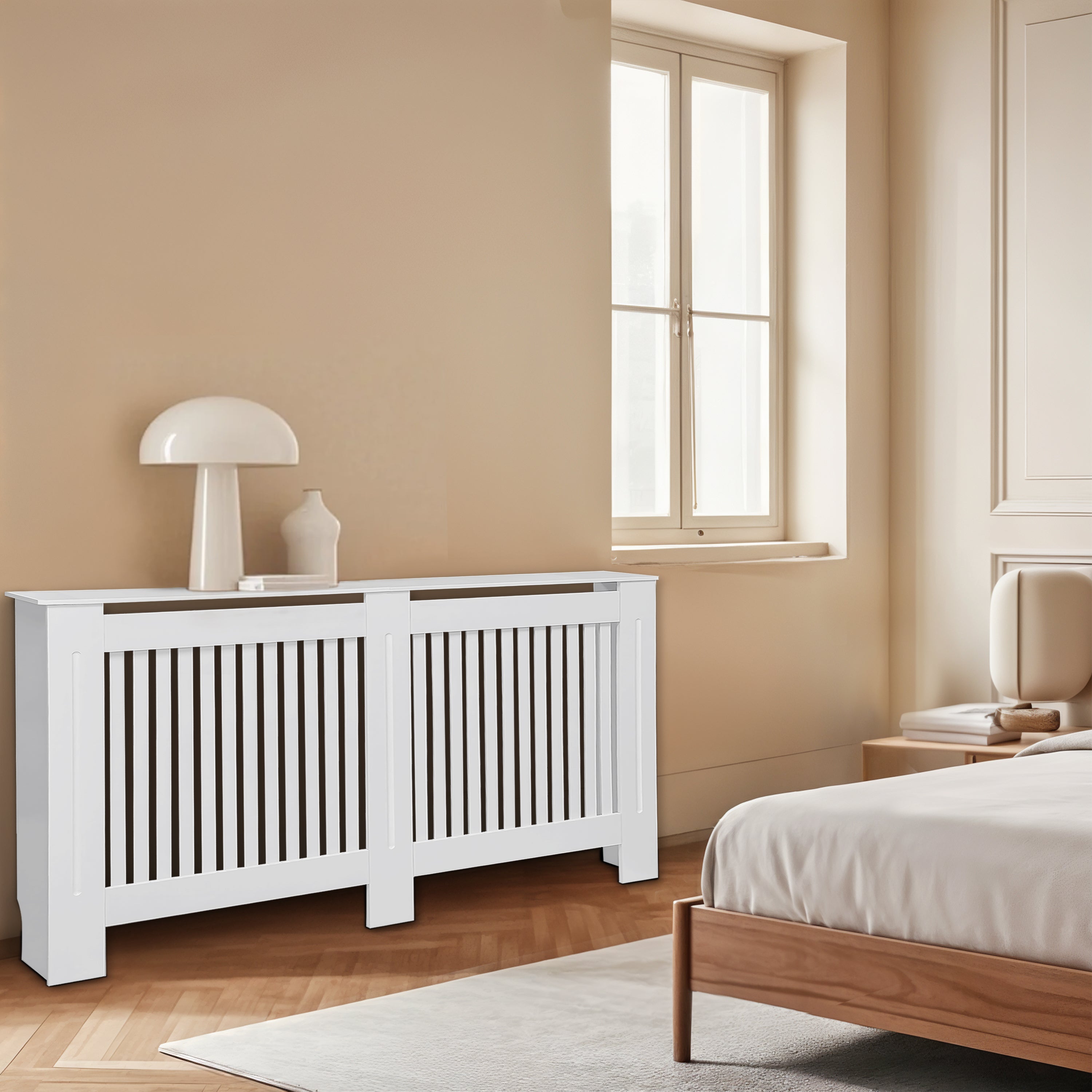 FATIVO High Radiator Cover Wood Cabinet: Internal Height 91cm White Heater Cover, Horizontal/Vertical Slats Radiator Cover Option