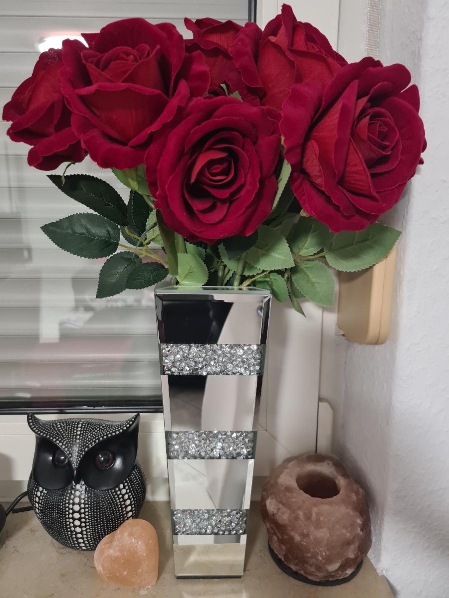 Decorative Mirrored Flower Vase Table Vase with Crushed Diamonds Luxury Silver Decor