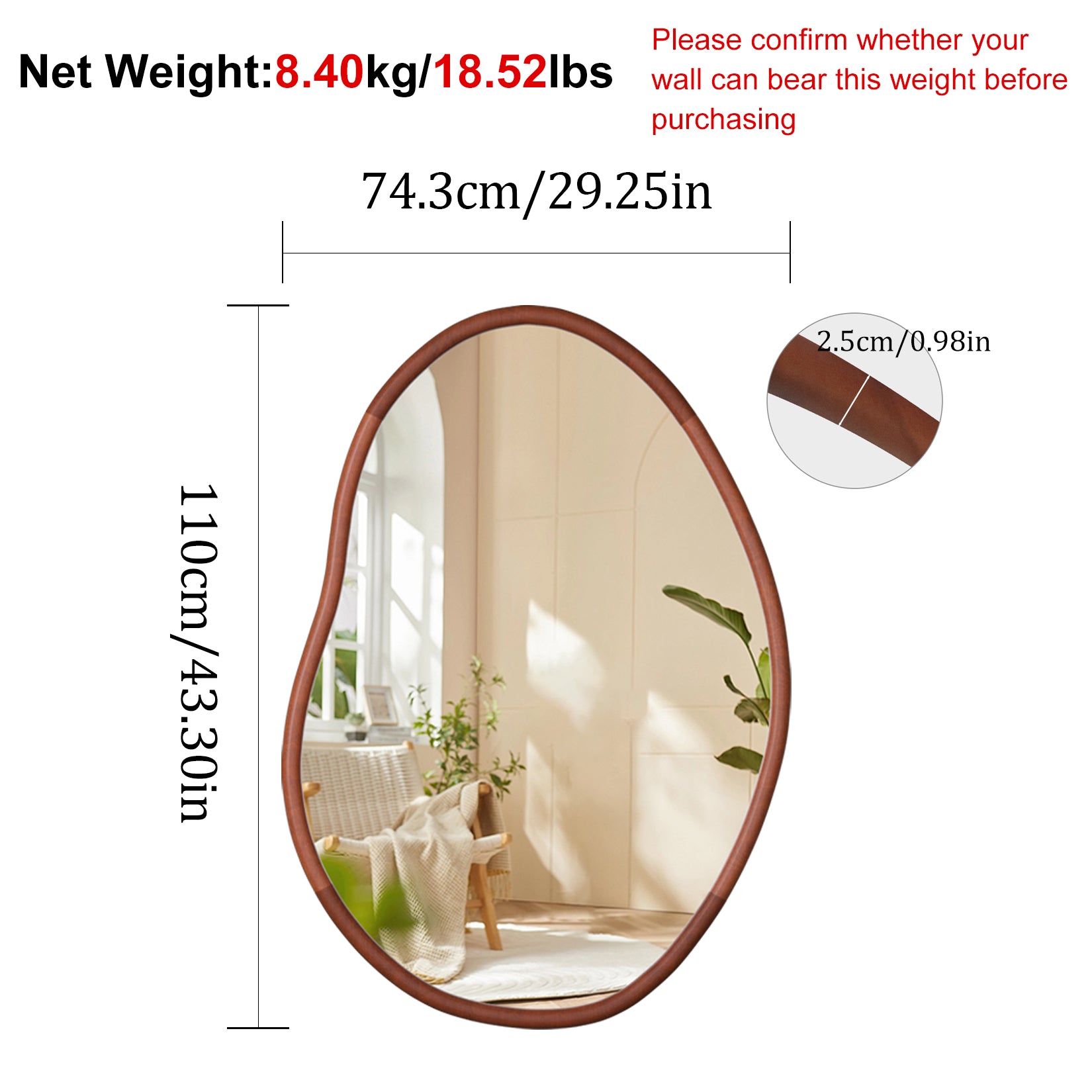 Irregular Wall Mirror: Abstract Asymmetrical Wood Frame Tempered Glass Wall Mirror, Entryway Accent Mirror, Horizontal Vertical Hanging