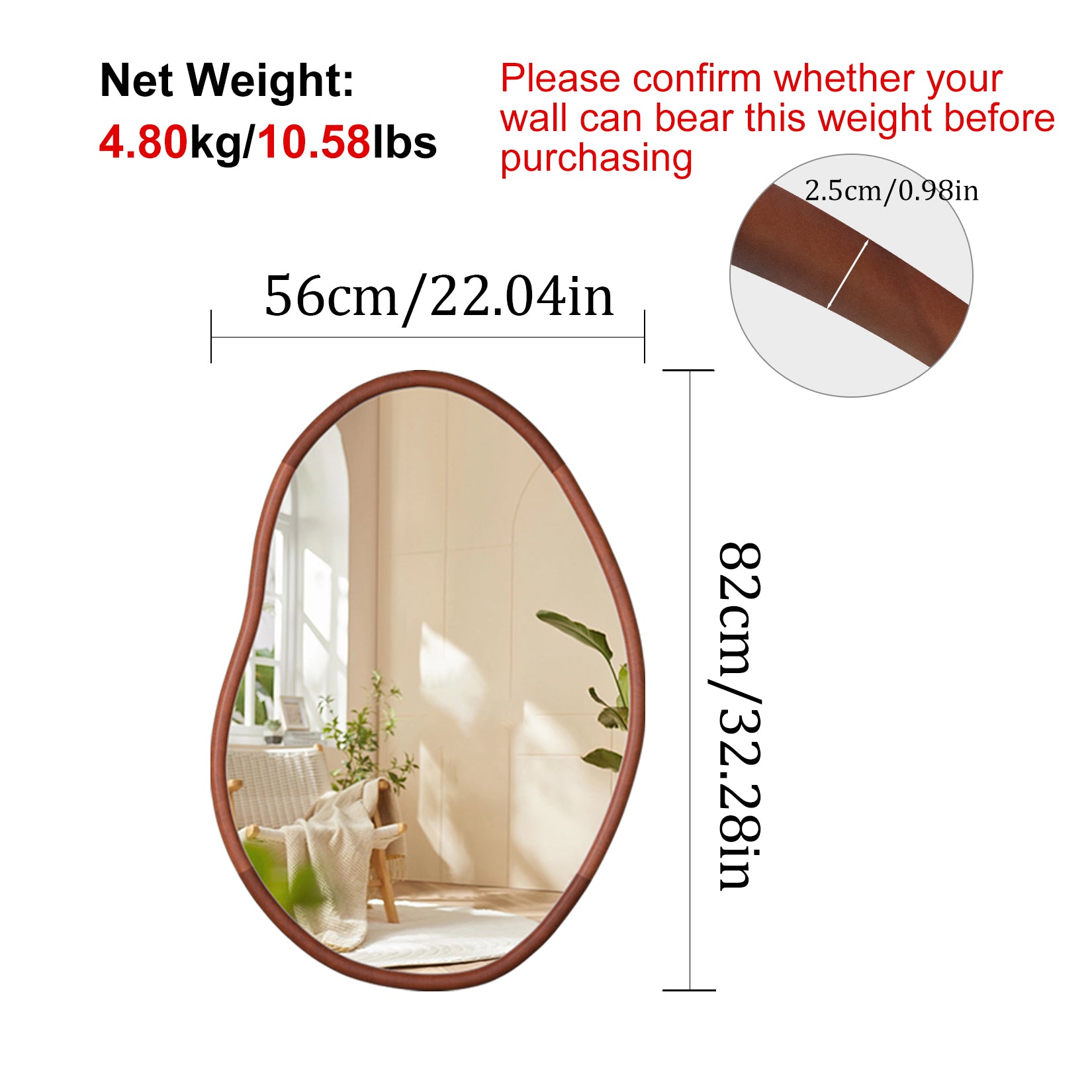 Irregular Wall Mirror: Abstract Asymmetrical Wood Frame Tempered Glass Wall Mirror, Entryway Accent Mirror, Horizontal Vertical Hanging