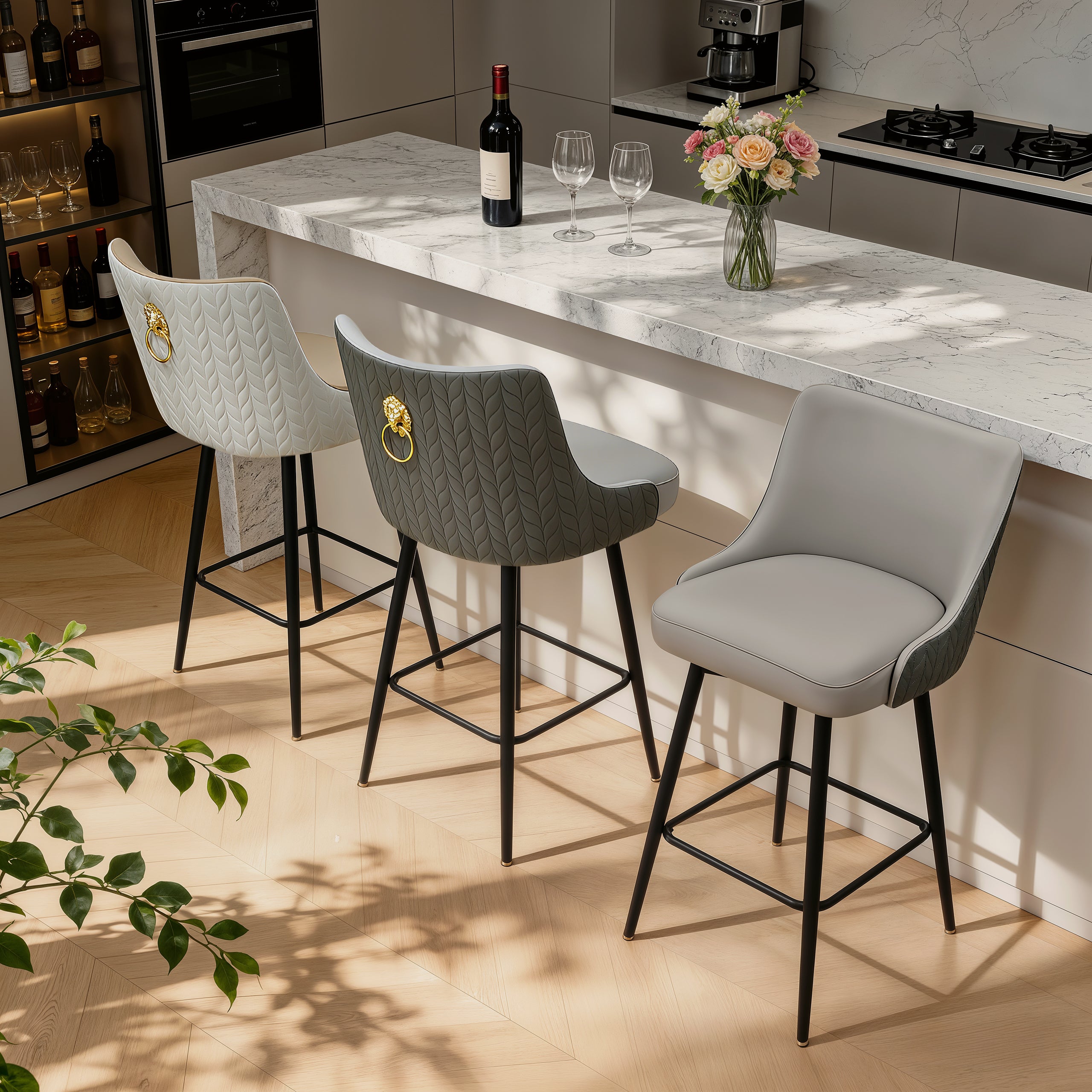 360° Swivel High Bar Stools Upholstered Height Kitchen Island Leather Counter Chair