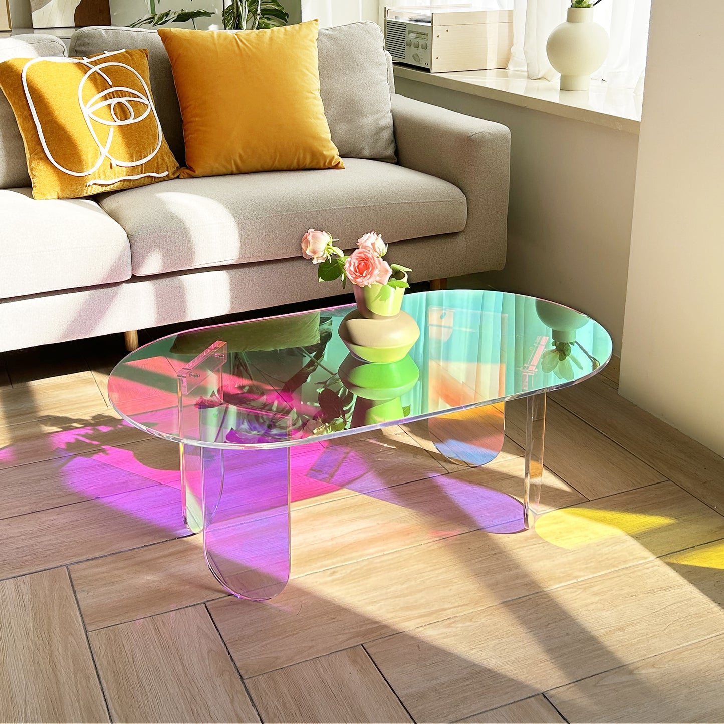 Iridescent Acrylic End Table Clear Rainbow Effect - Add a Splash Of Color