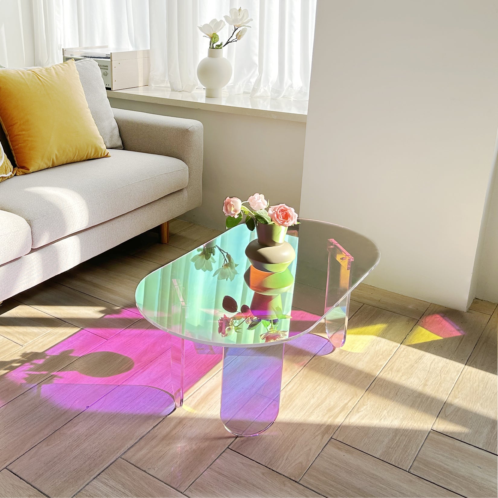 Iridescent Acrylic End Table Clear Rainbow Effect - Add a Splash Of Color