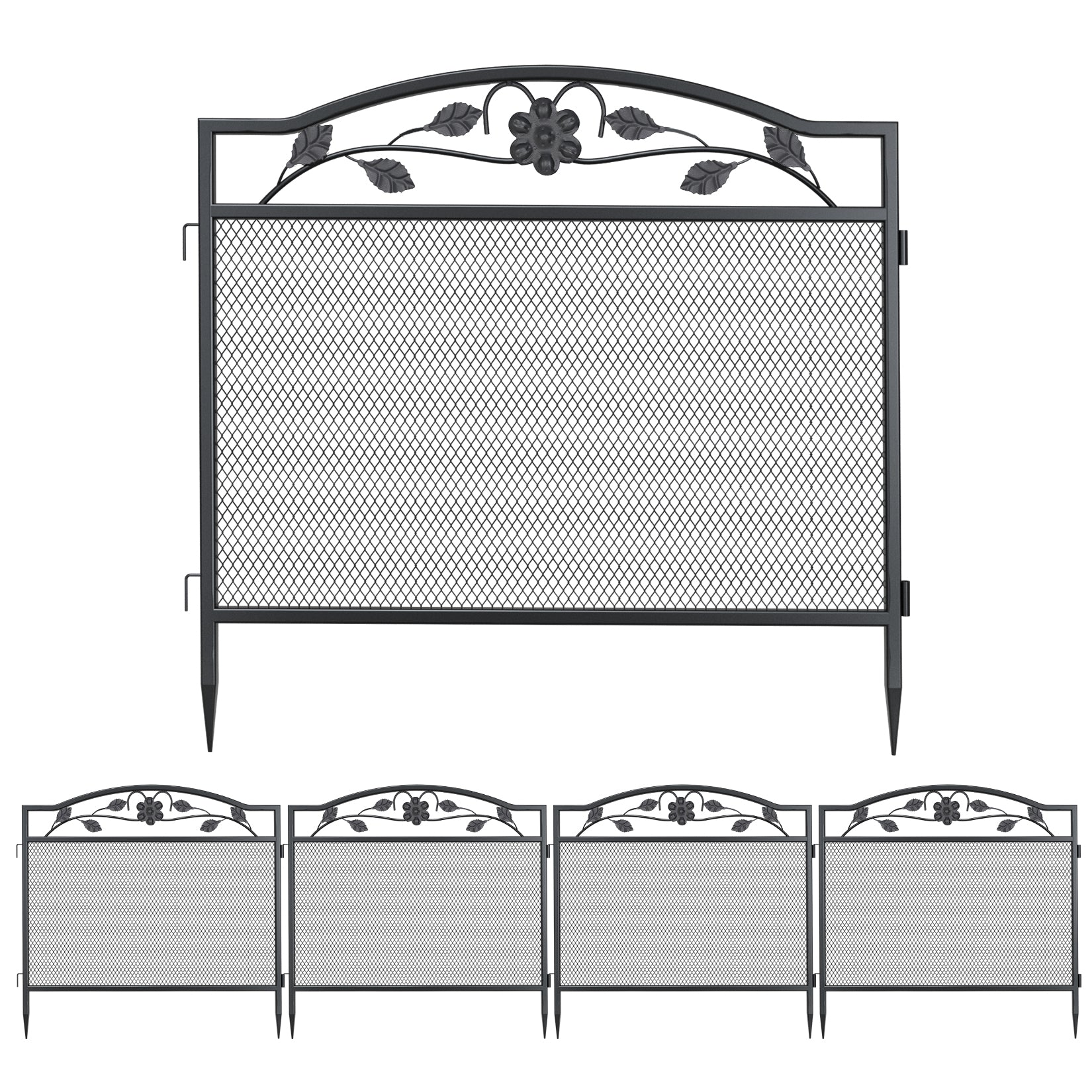 5Panels Garden Fence Anti-rust Thicken Metal Wire Panel Fencing Border