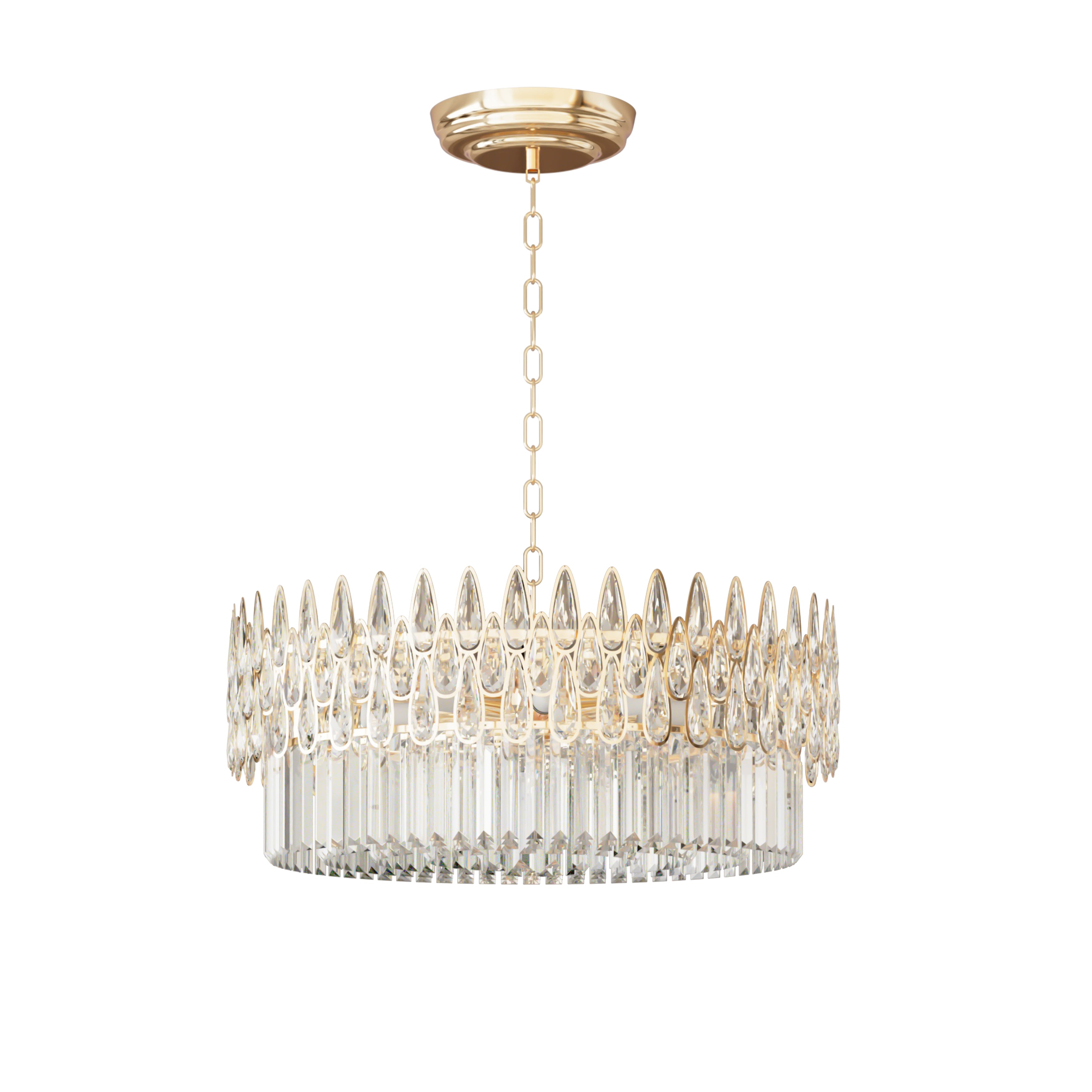 Luxurious Round Crystal Chandelier Pendant Lamp with Raindrops Oblong Crystals