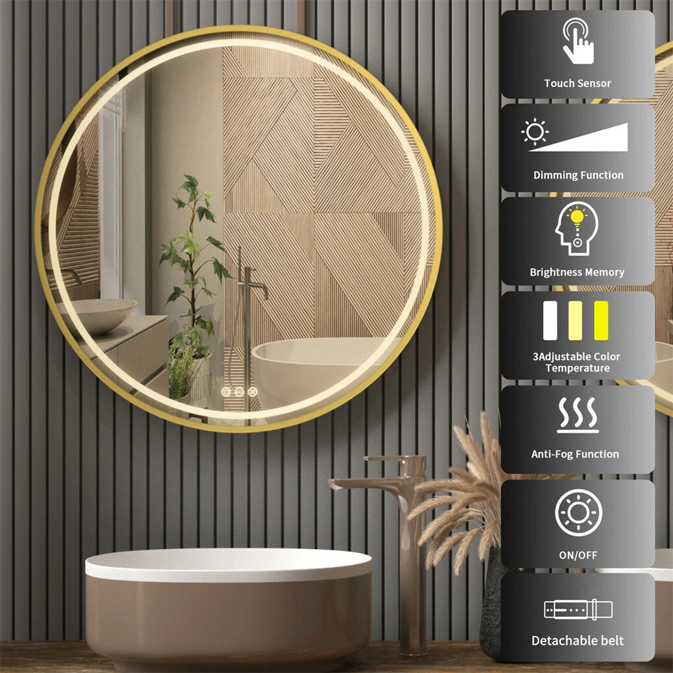 Illuminated Bathroom Mirror with Hanging Rope - Touch Control, Color-changing