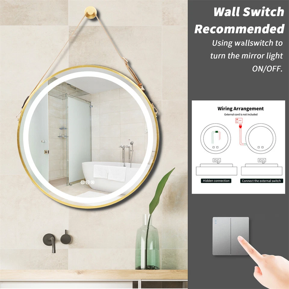 Illuminated Bathroom Mirror with Hanging Rope - Touch Control, Color-changing
