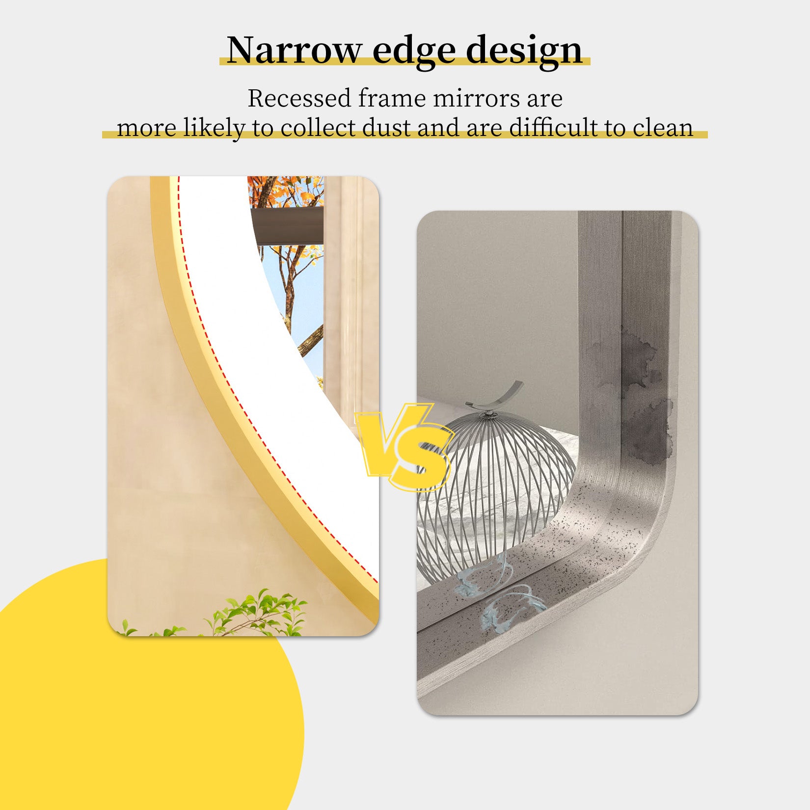 Front-lit Wall LED Bathroom Mirror, Oval Gold Aluminum Frame