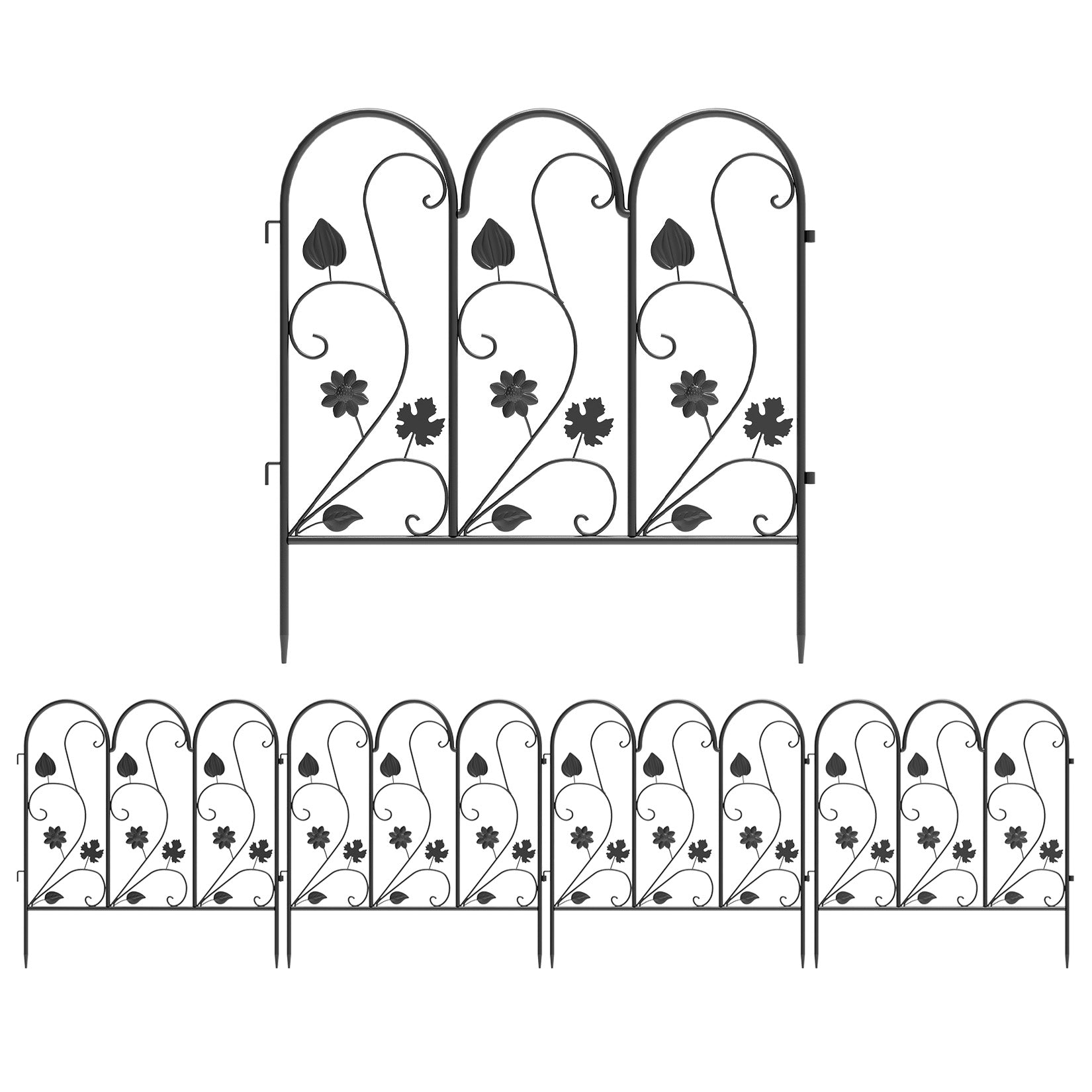 5Panels Decorative Garden Fence Coated Metal Wire Fencing Barrier for Backyards, Paths