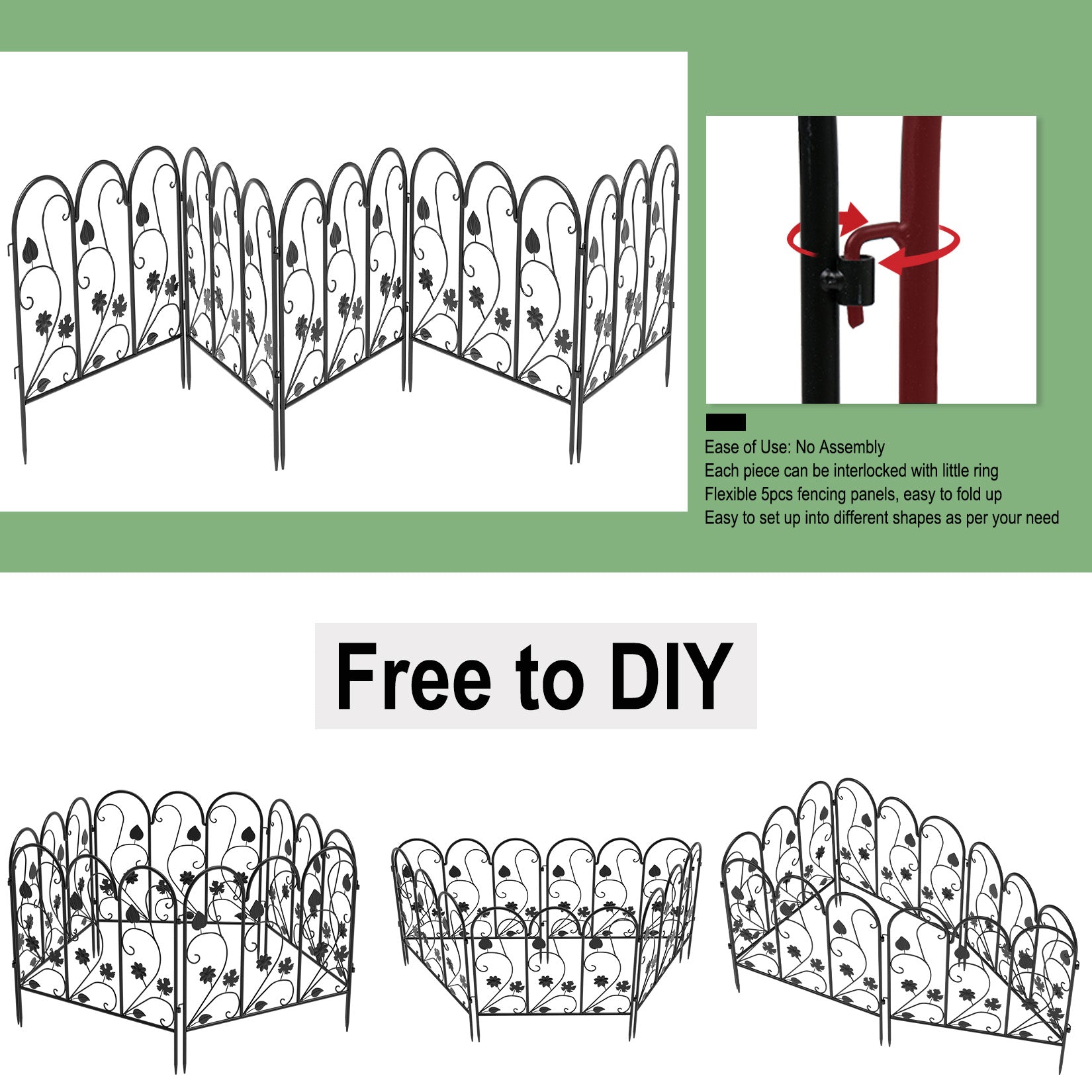 5Panels Decorative Garden Fence Coated Metal Wire Fencing Barrier for Backyards, Paths