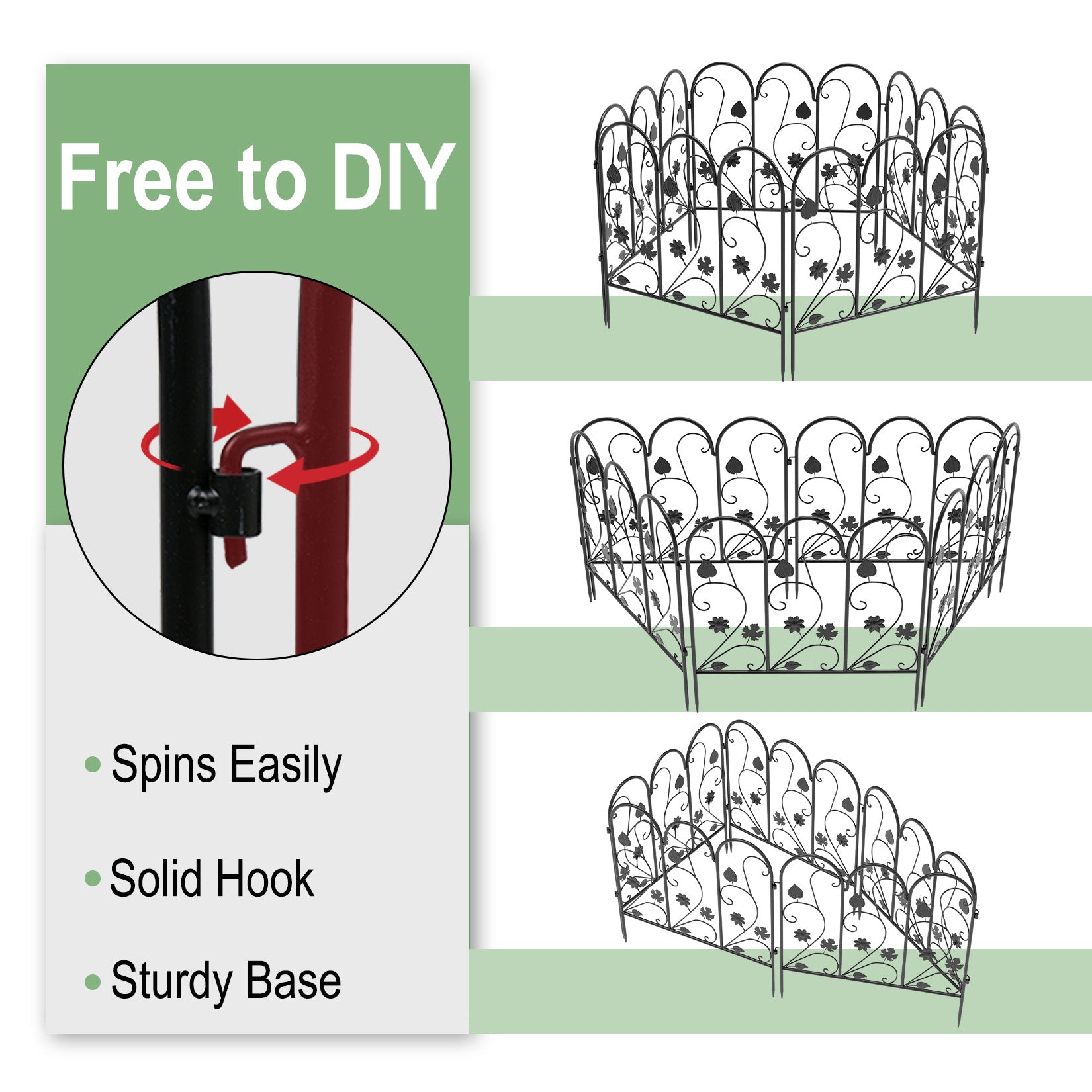 5Panels Decorative Garden Fence Coated Metal Wire Fencing Barrier for Backyards, Paths