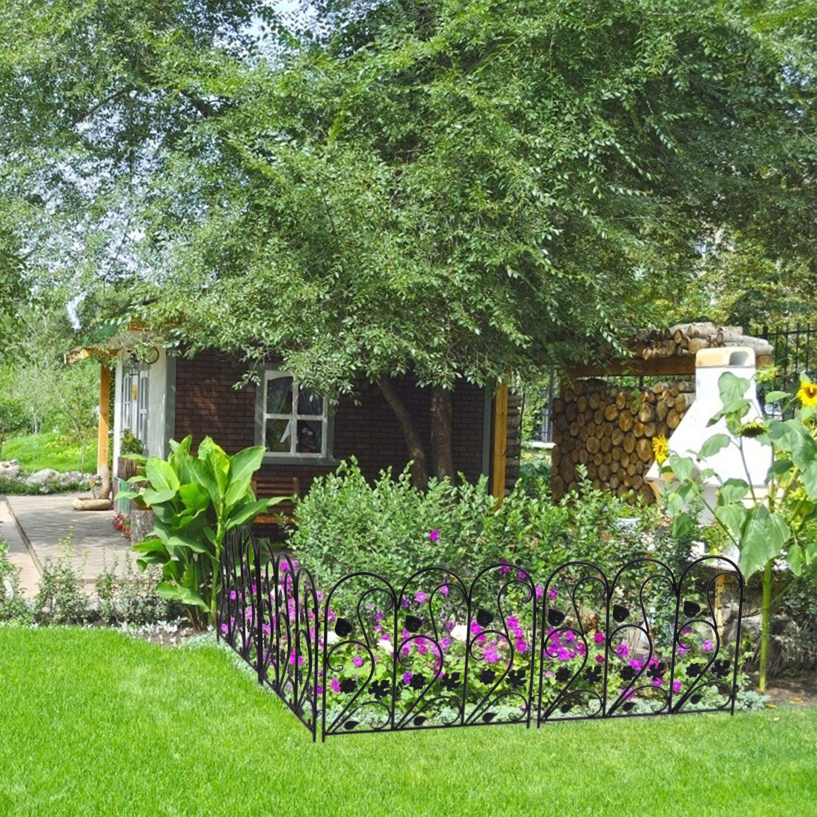 5Panels Decorative Garden Fence Coated Metal Wire Fencing Barrier for Backyards, Paths